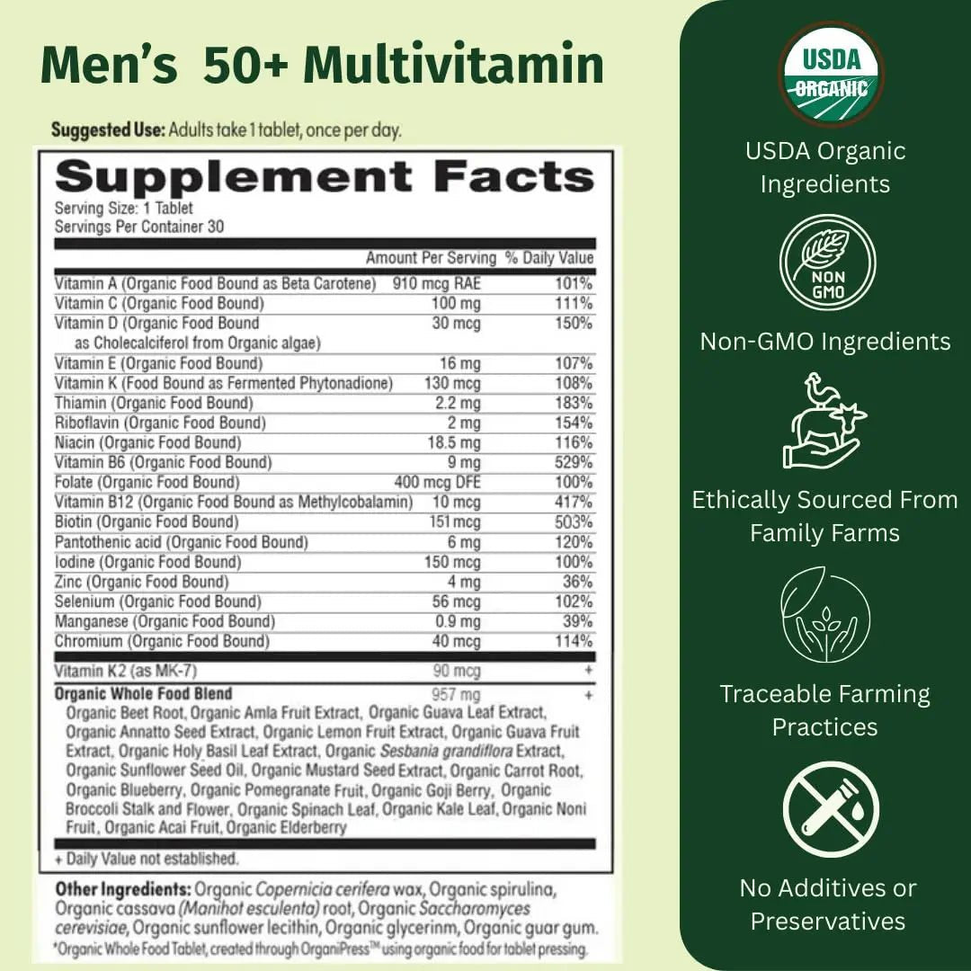 EarthFirst Organic Women's & Men's 50+ Once Daily Multi Bundle,19 Vitamins from Herbs & Superfoods, 30 Count - TrustMedUSA