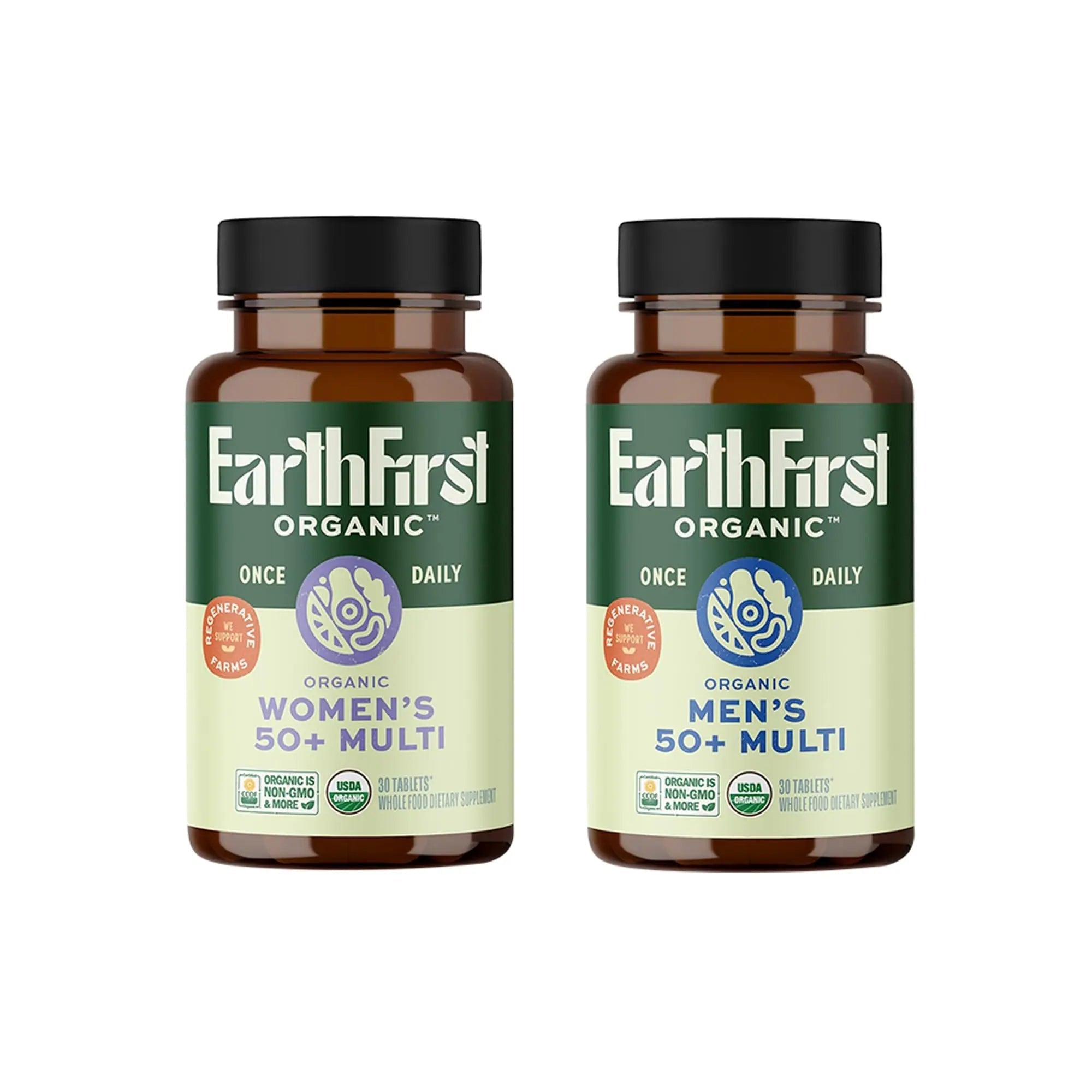 EarthFirst Organic Women's & Men's 50+ Once Daily Multi Bundle,19 Vitamins from Herbs & Superfoods, 30 Count - TrustMedUSA