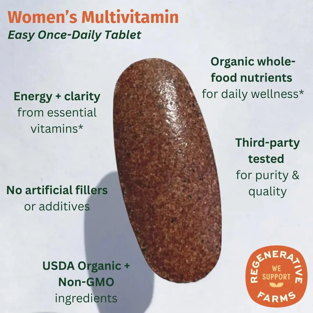 EarthFirst Organic Women’s Multi Once Daily, Women's Multivitamin, Iron, Vitamin B12 & More, 19 Vitamins from Herbs & Superfoods, 30 Count - TrustMedUSA
