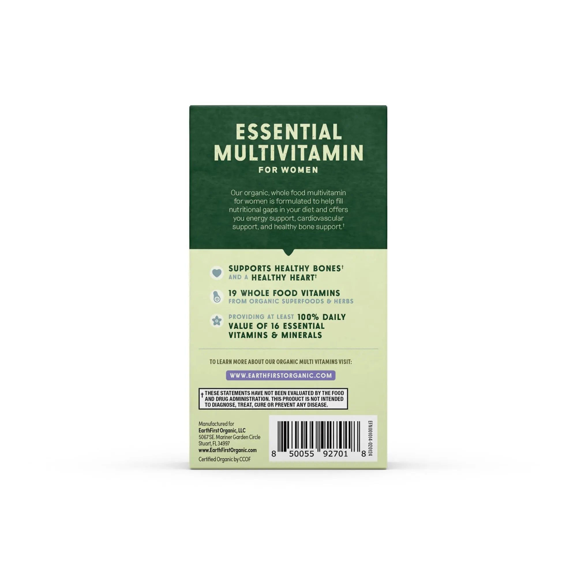EarthFirst Organic Women’s Multi Once Daily, Women's Multivitamin, Iron, Vitamin B12 & More, 19 Vitamins from Herbs & Superfoods, 30 Count - TrustMedUSA