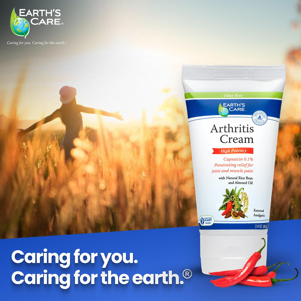 Earth's Care Arthritis Cream - Joint Cream with Natural Capsaicin - Topical Analgesic 2.4 OZ (Pack of 2) - TrustMedUSA