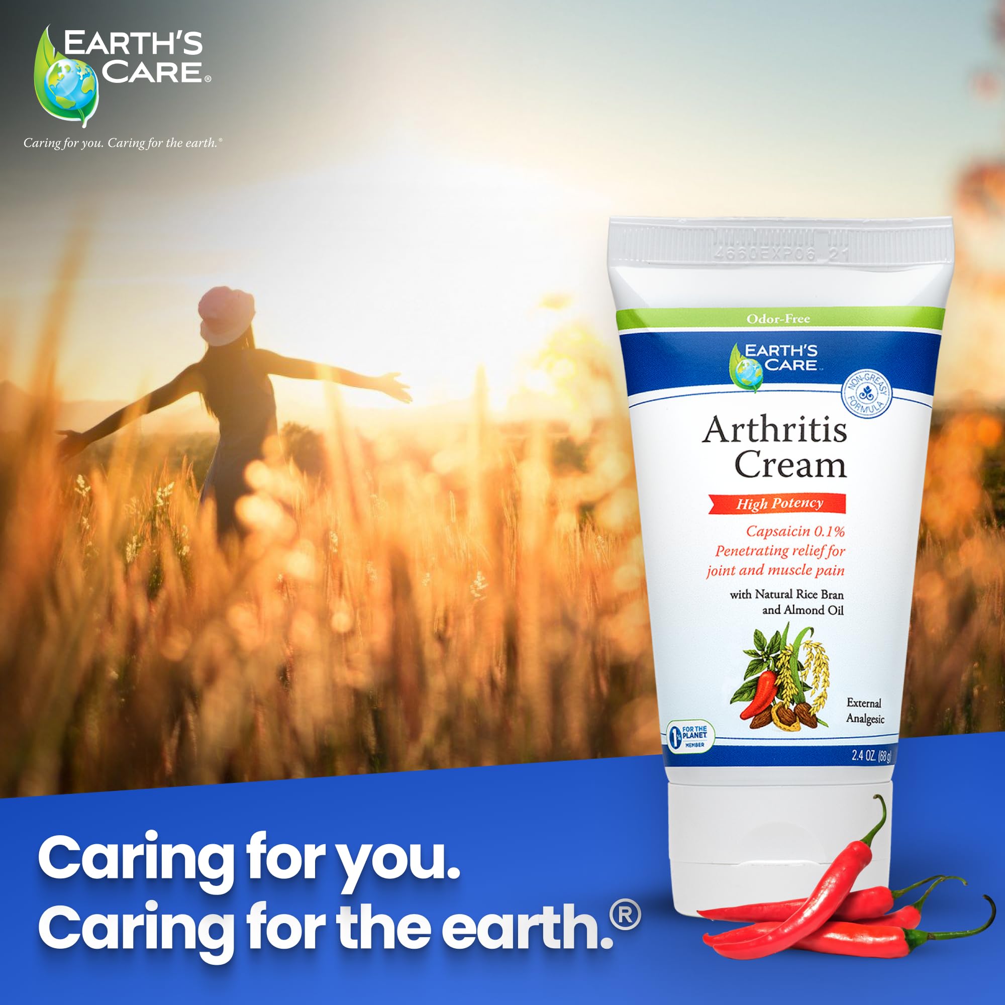 Earth's Care Arthritis Cream - Joint Cream with Natural Capsaicin - Topical Analgesic 2.4 OZ (Pack of 2) - TrustMedUSA