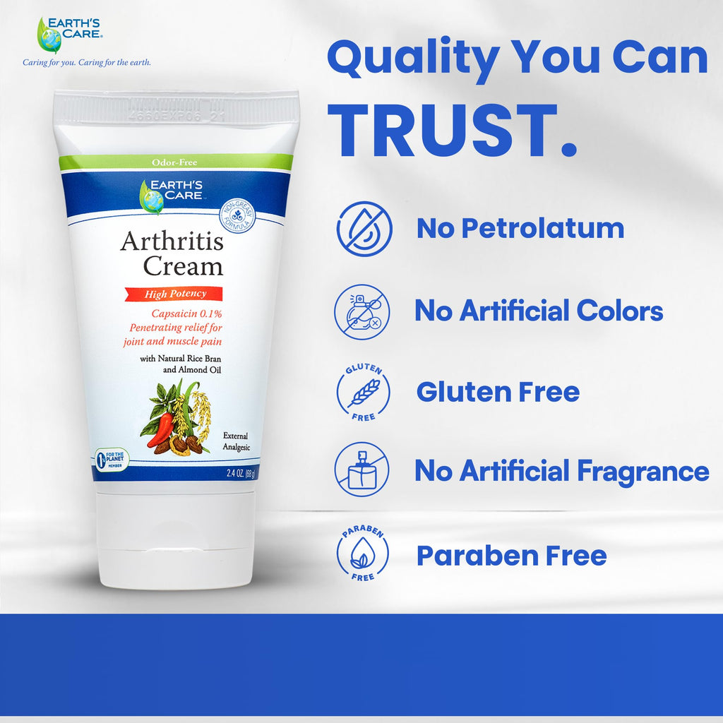 Earth's Care Arthritis Cream - Joint Cream with Natural Capsaicin - Topical Analgesic 2.4 OZ (Pack of 2) - TrustMedUSA