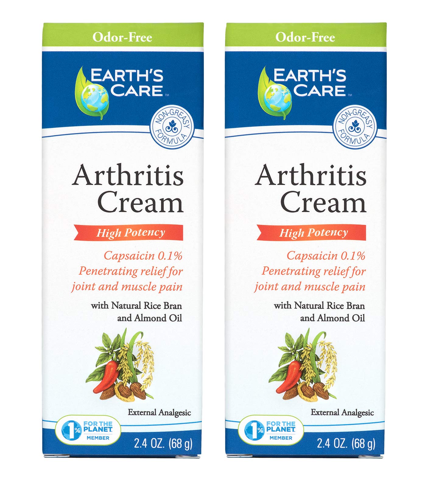 Earth's Care Arthritis Cream - Joint Cream with Natural Capsaicin - Topical Analgesic 2.4 OZ (Pack of 2) - TrustMedUSA