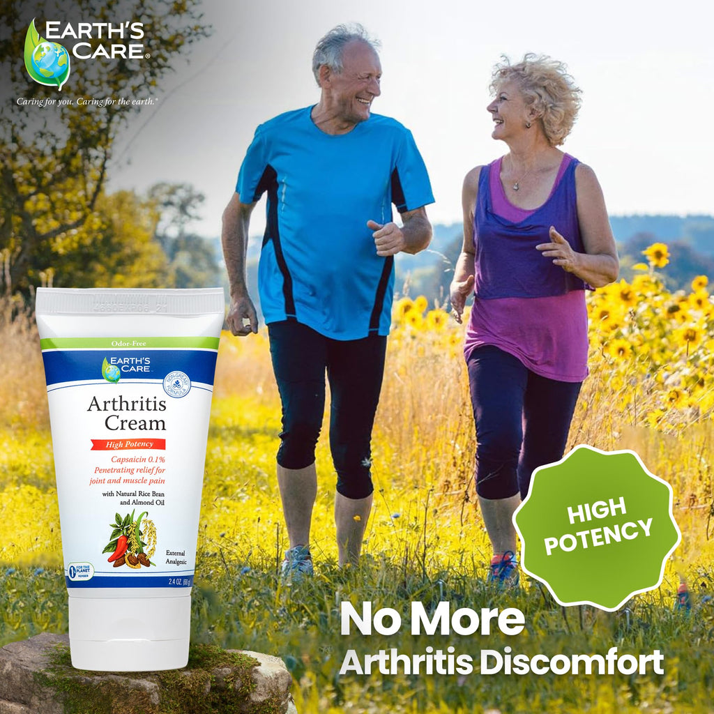 Earth's Care Arthritis Cream - Joint Cream with Natural Capsaicin - Topical Analgesic 2.4 OZ (Pack of 2) - TrustMedUSA