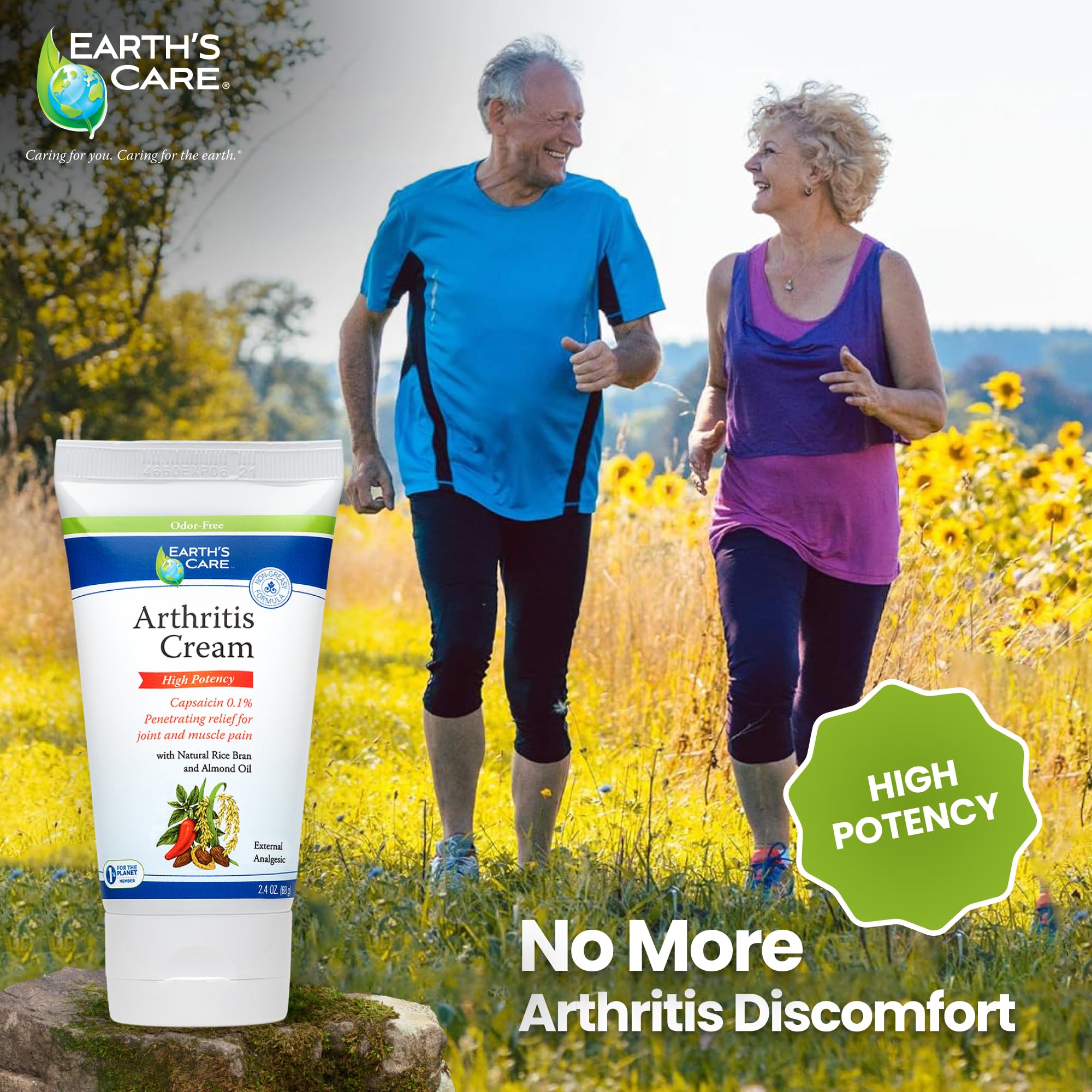 Earth's Care Arthritis Cream - Joint Cream with Natural Capsaicin - Topical Analgesic 2.4 OZ (Pack of 2) - TrustMedUSA