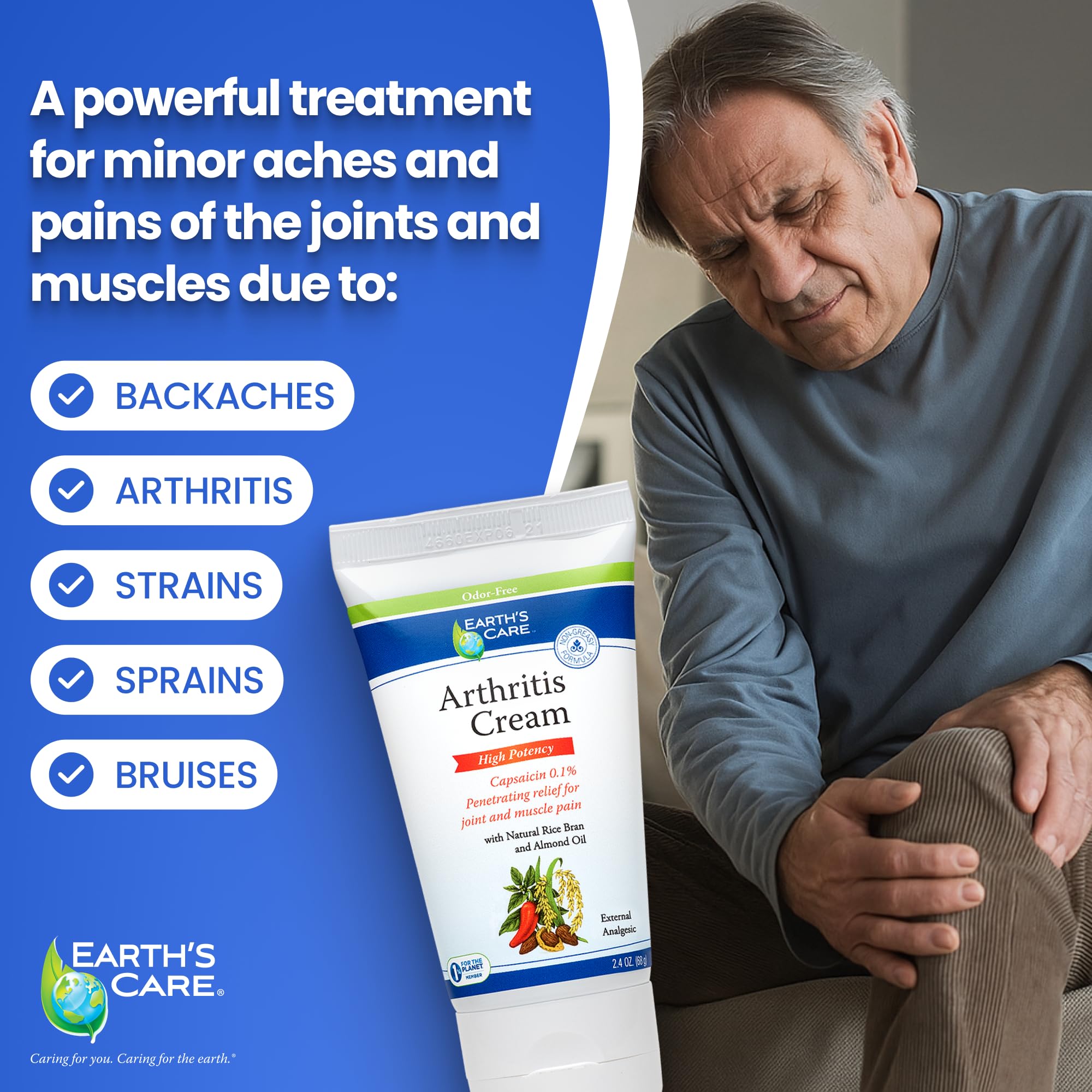 Earth's Care Arthritis Cream - Joint Cream with Natural Capsaicin - Topical Analgesic 2.4 OZ (Pack of 2) - TrustMedUSA