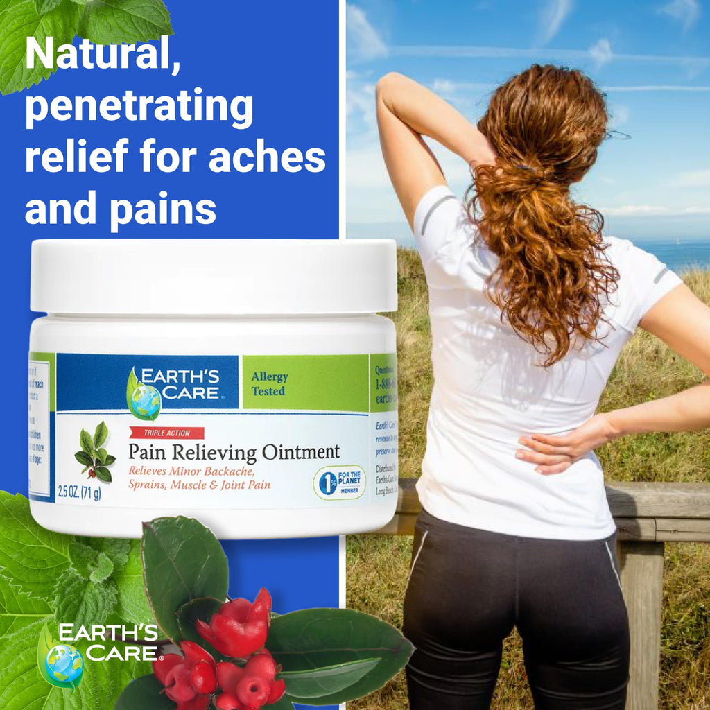 Earth's Care Triple Action Pain Relieving Ointment, No Parabens, Colors or Fragrances, Allergy-Tested 2.5 OZ. (2 Jars) - TrustMedUSA