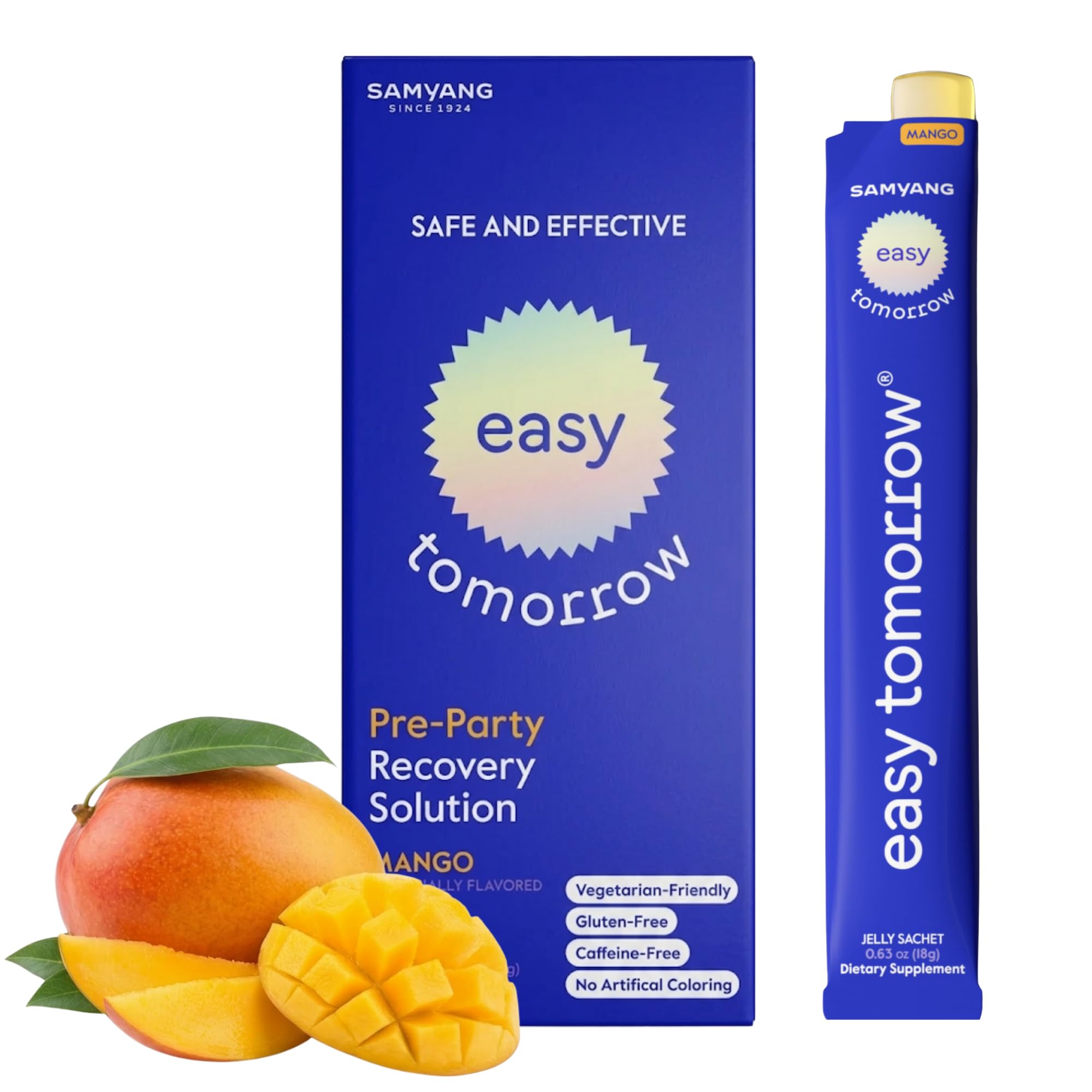 EASY TOMORROW - Natural Energy & Morning Vitality Jelly Stick - Daily Korean Skin Health Supplement & After Drinking Support with DHM & Glutathione - K-Beauty Inspired (Mango Flavor, 10 Sticks) - TrustMedUSA