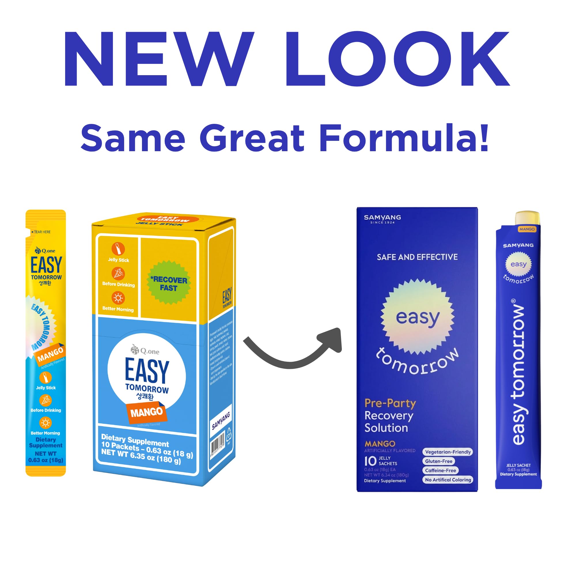 EASY TOMORROW - Natural Energy & Morning Vitality Jelly Stick - Daily Korean Skin Health Supplement & After Drinking Support with DHM & Glutathione - K-Beauty Inspired (Mango Flavor, 10 Sticks) - TrustMedUSA