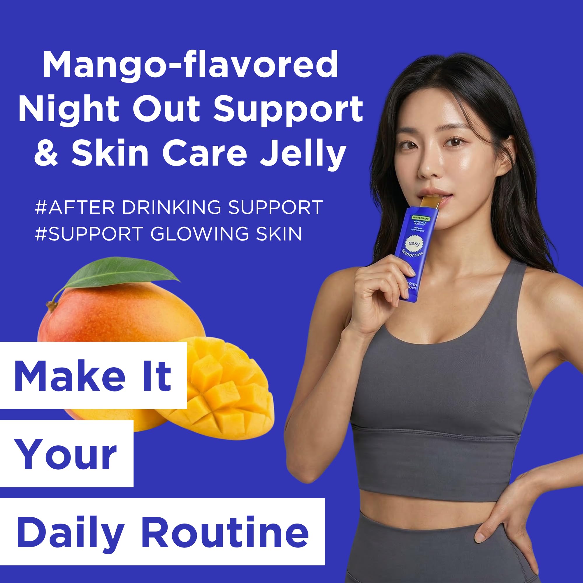 EASY TOMORROW - Natural Energy & Morning Vitality Jelly Stick - Daily Korean Skin Health Supplement & After Drinking Support with DHM & Glutathione - K-Beauty Inspired (Mango Flavor, 10 Sticks) - TrustMedUSA