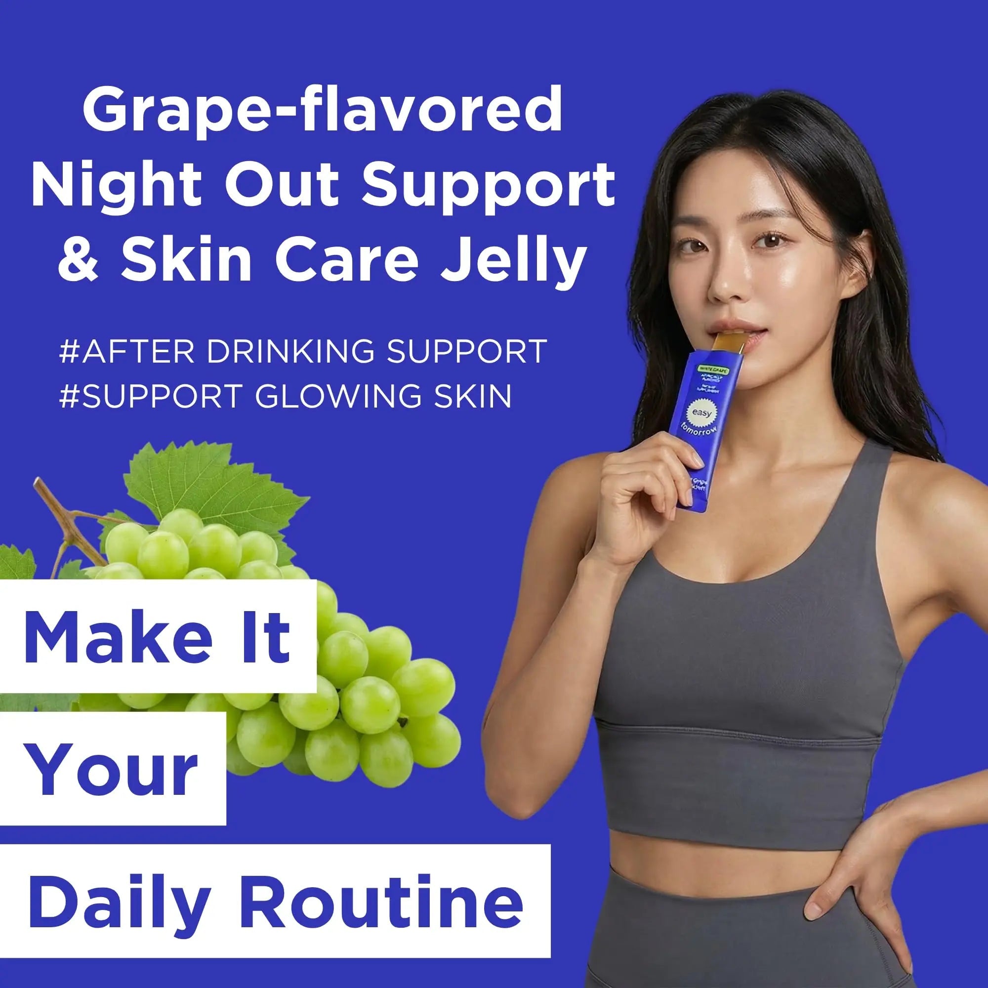 EASY TOMORROW - Natural Energy & Morning Vitality Jelly Stick - Daily Korean Skin Health Supplement & After Drinking Support with DHM & Glutathione - K-Beauty Inspired (White Grape Flavor, 20 Sticks) - TrustMedUSA