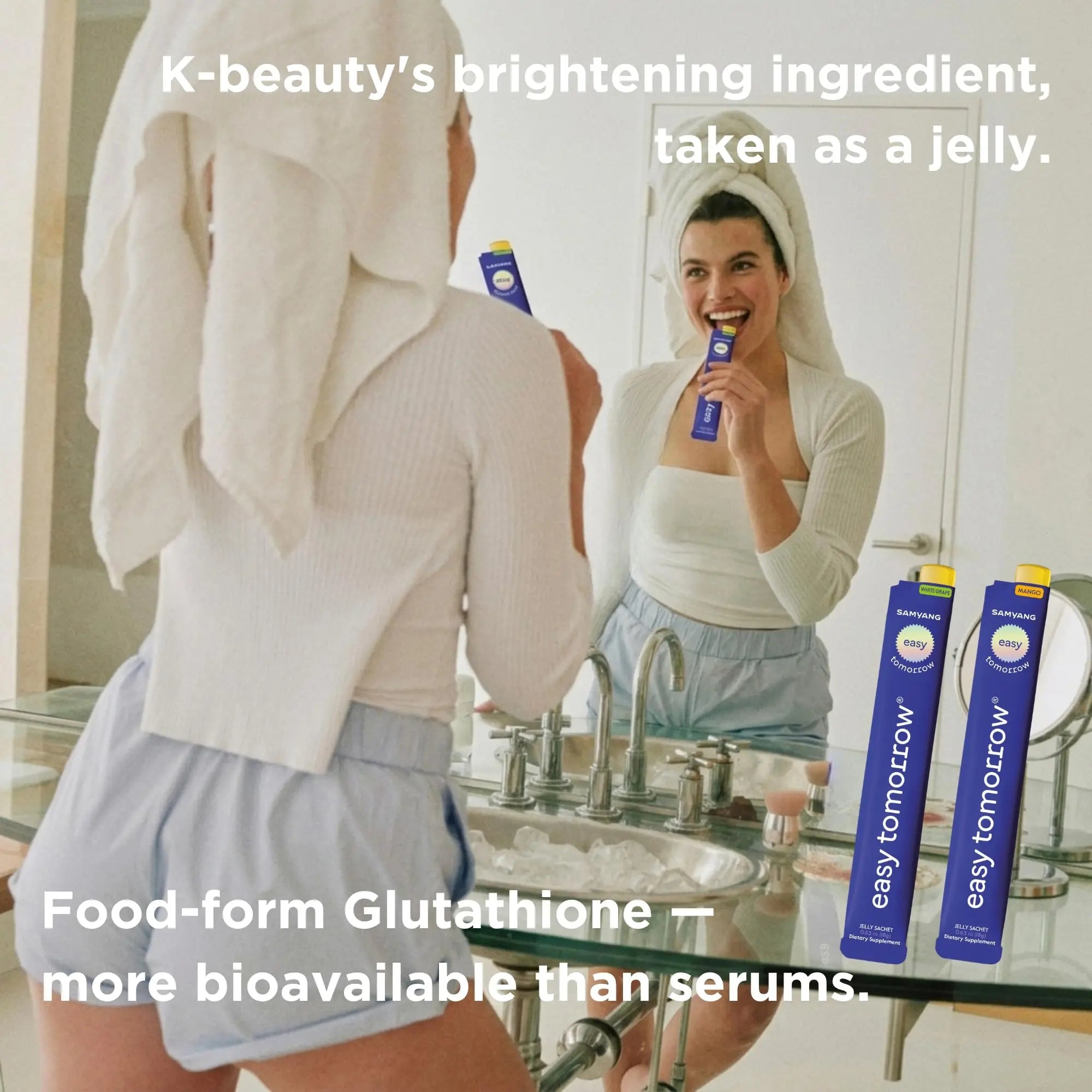 EASY TOMORROW - Natural Energy & Morning Vitality Jelly Stick - Daily Korean Skin Health Supplement & After Drinking Support with DHM & Glutathione - K-Beauty Inspired (White Grape Flavor, 20 Sticks) - TrustMedUSA