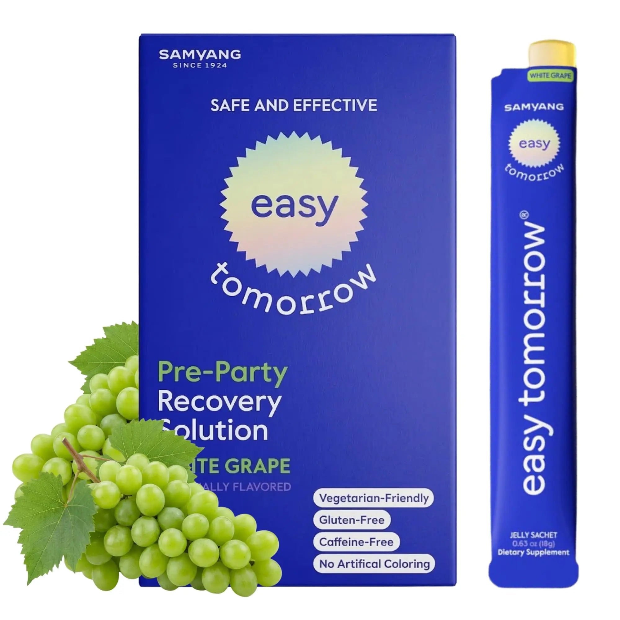 EASY TOMORROW - Natural Energy & Morning Vitality Jelly Stick - Daily Korean Skin Health Supplement & After Drinking Support with DHM & Glutathione - K-Beauty Inspired (White Grape Flavor, 20 Sticks) - TrustMedUSA