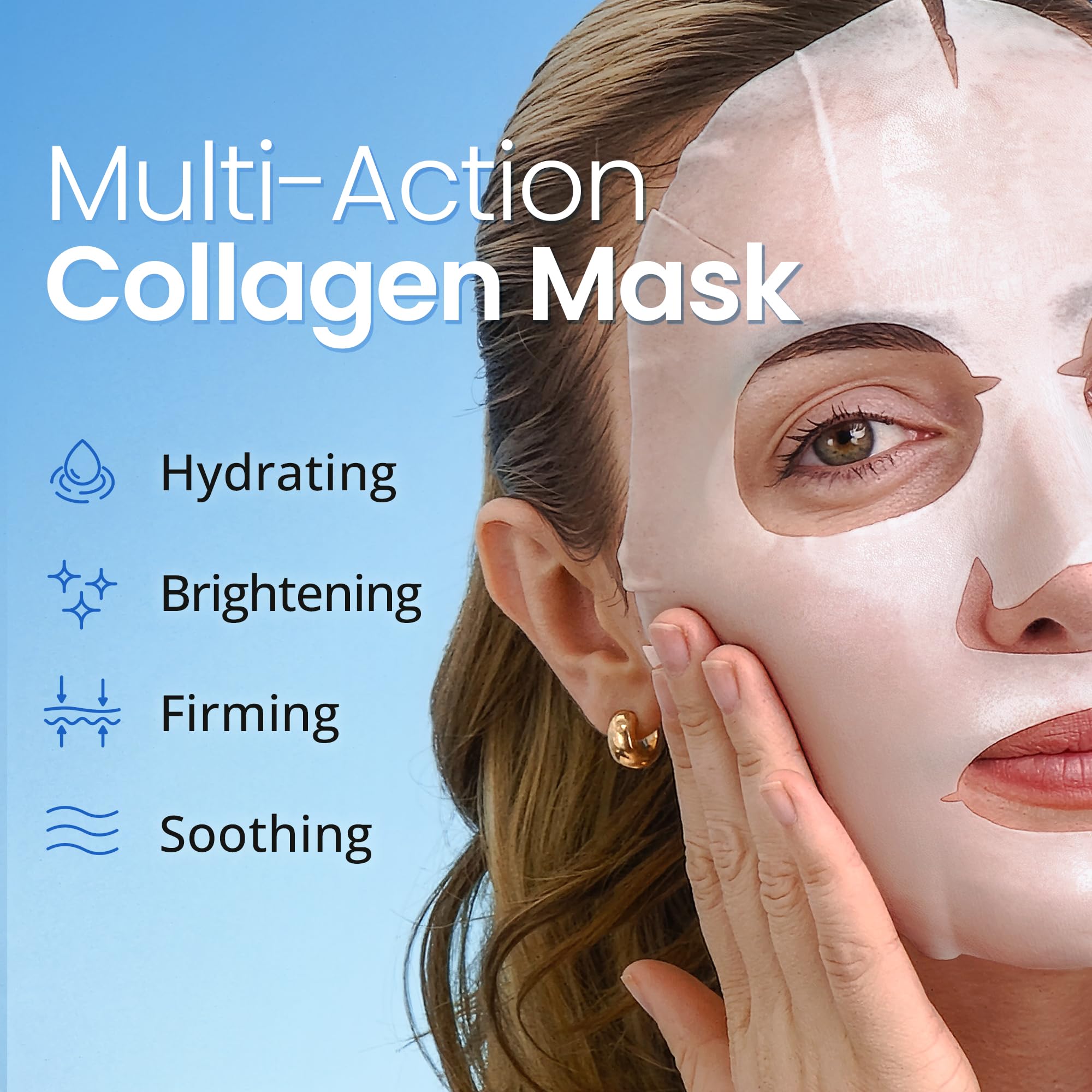 Ebanel 10 Pack Collagen Face Mask with Hyaluronic Acid, Vitamin C, Peptide, Aloe, Instant Brightening Hydrating Face Masks Skincare Korean Sheet Mask, Skin Firming, Lifting Anti Aging Facial Masks - Maple Wellness Supplements