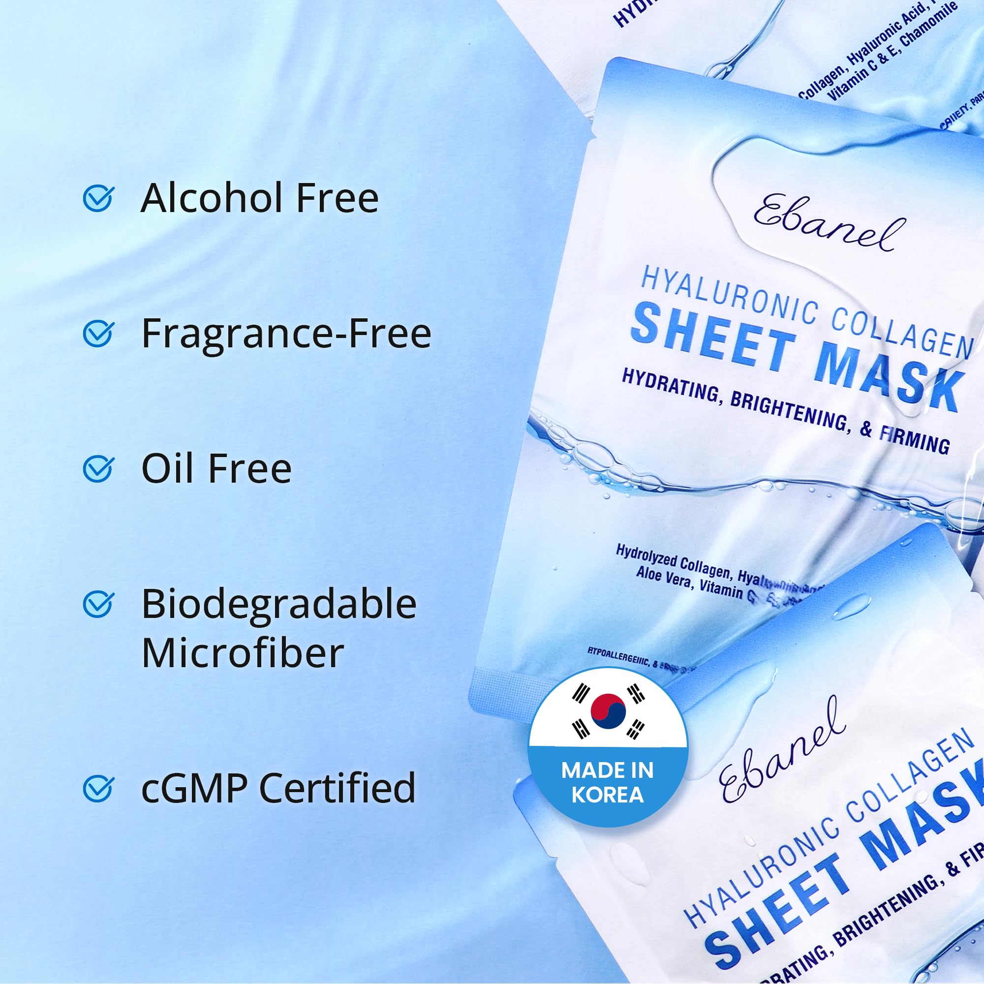 Ebanel 10 Pack Collagen Face Mask with Hyaluronic Acid, Vitamin C, Peptide, Aloe, Instant Brightening Hydrating Face Masks Skincare Korean Sheet Mask, Skin Firming, Lifting Anti Aging Facial Masks - Maple Wellness Supplements