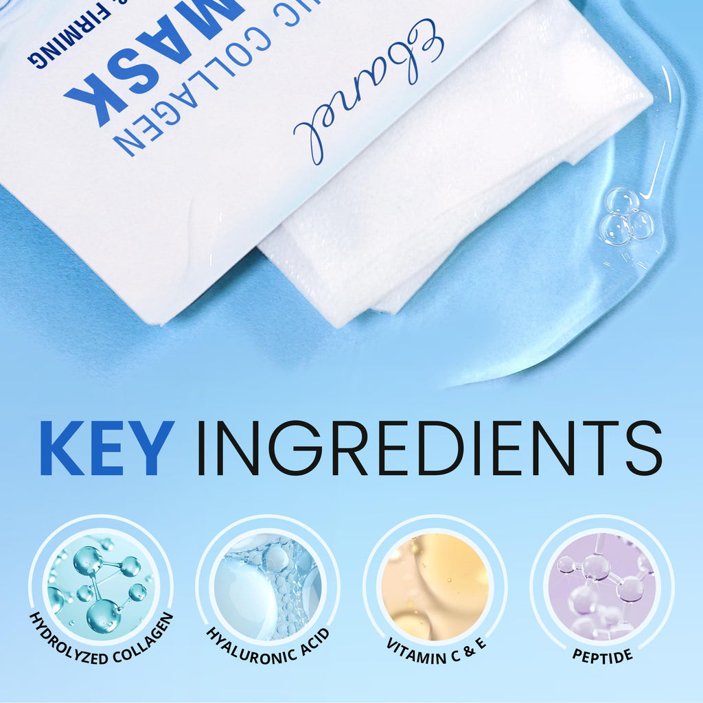 Ebanel 10 Pack Collagen Face Mask with Hyaluronic Acid, Vitamin C, Peptide, Aloe, Instant Brightening Hydrating Face Masks Skincare Korean Sheet Mask, Skin Firming, Lifting Anti Aging Facial Masks - Maple Wellness Supplements