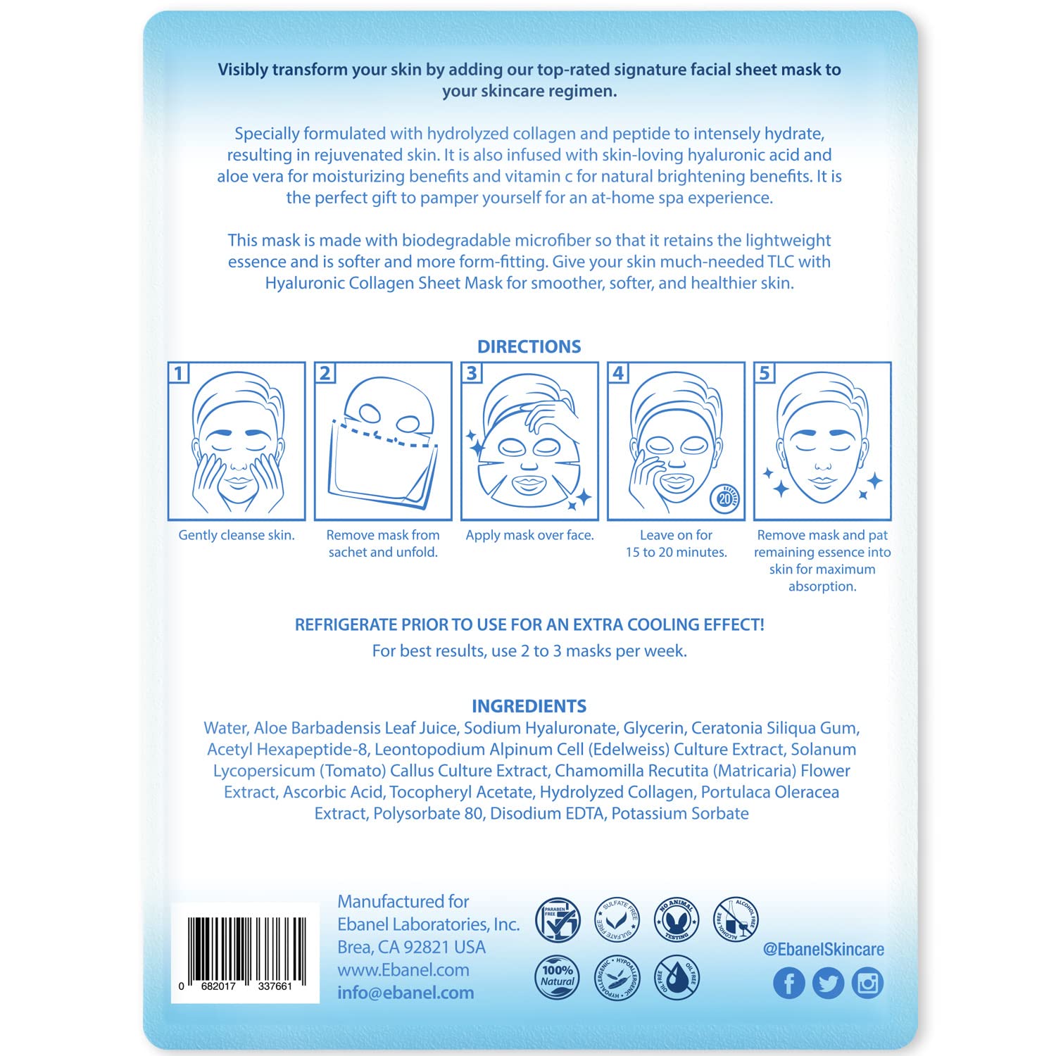 Ebanel 10 Pack Collagen Face Mask with Hyaluronic Acid, Vitamin C, Peptide, Aloe, Instant Brightening Hydrating Face Masks Skincare Korean Sheet Mask, Skin Firming, Lifting Anti Aging Facial Masks - Maple Wellness Supplements