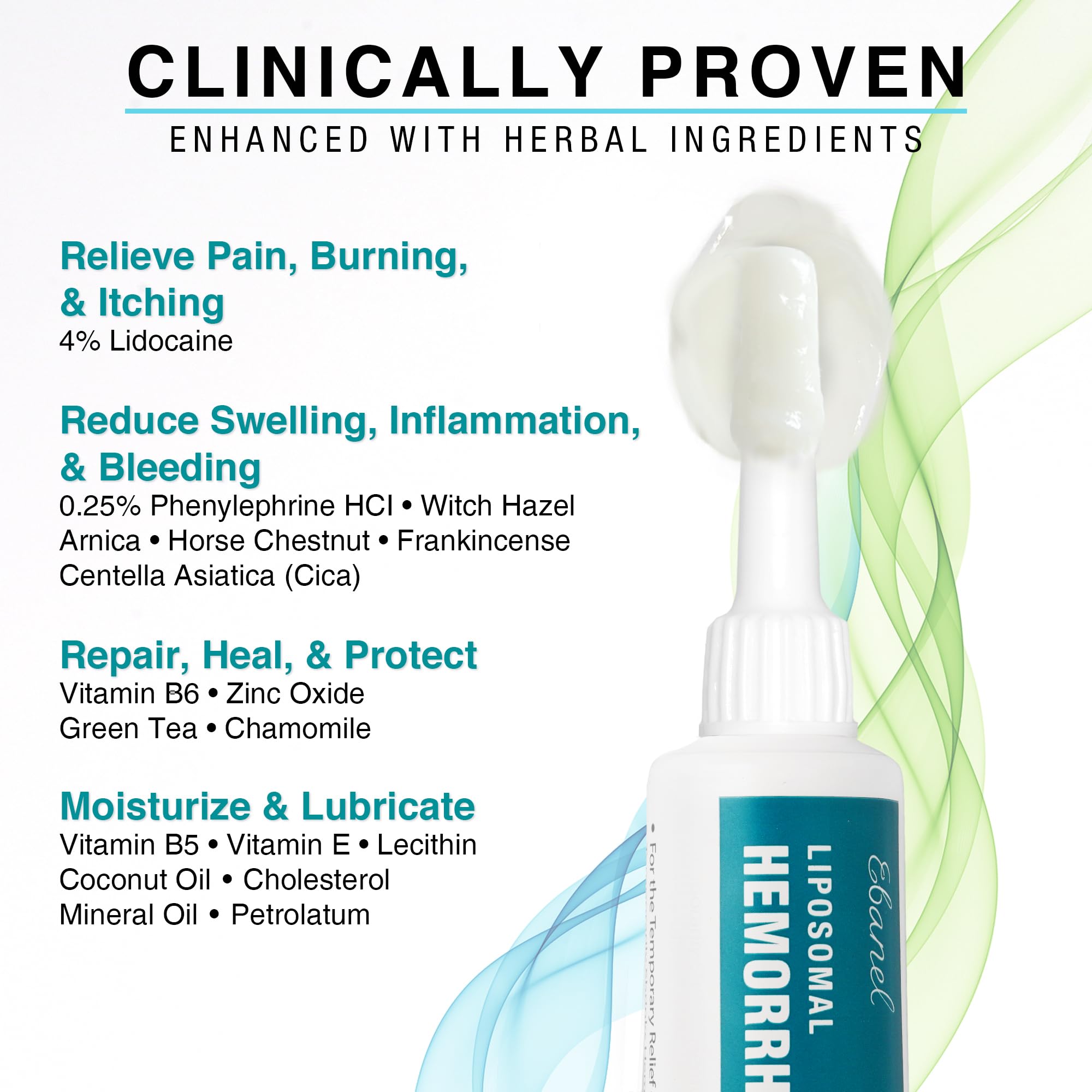 Ebanel 4% Lidocaine Hemorrhoid Treatment Ointment with Phenylephrine, Witch Hazel, Vitamin B6, Zinc Oxide, Frankincense, External and Internal Hemorrhoids Treatment Burn Itch Pain Relief Anal Cream - Maple Wellness Supplements