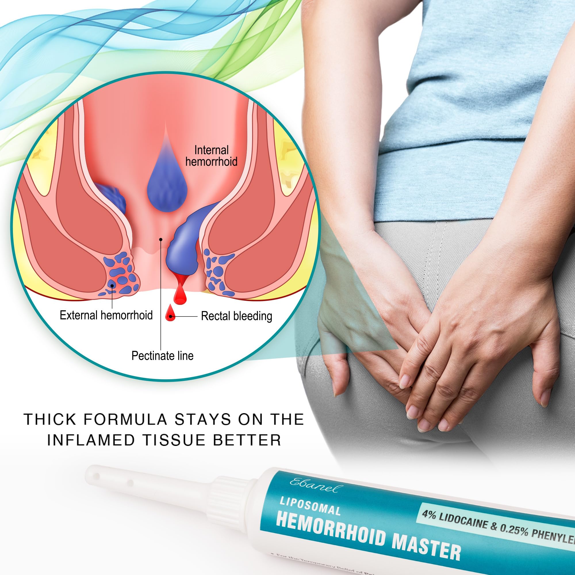 Ebanel 4% Lidocaine Hemorrhoid Treatment Ointment with Phenylephrine, Witch Hazel, Vitamin B6, Zinc Oxide, Frankincense, External and Internal Hemorrhoids Treatment Burn Itch Pain Relief Anal Cream - TrustMedUSA