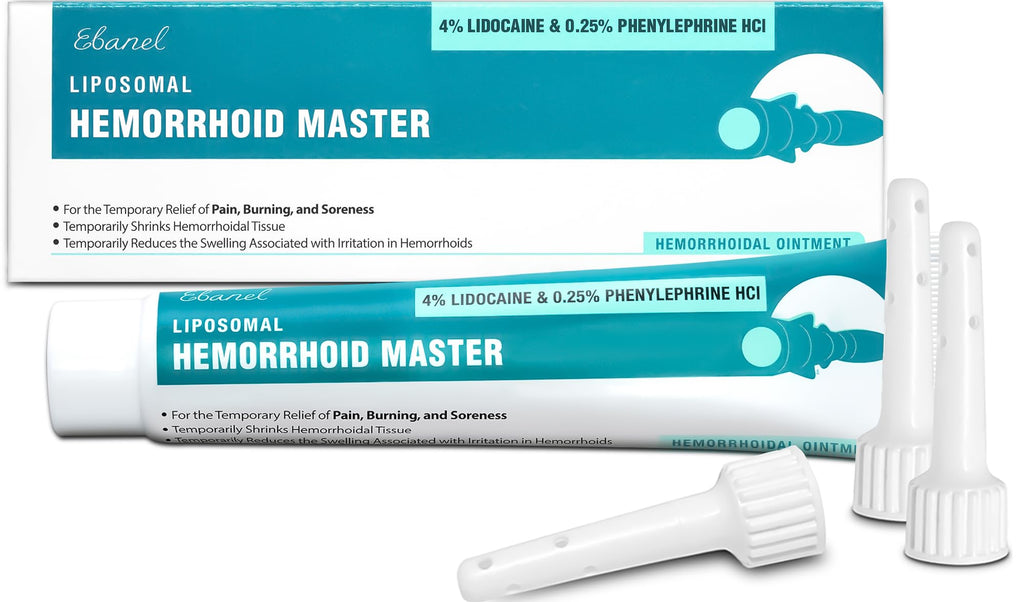Ebanel 4% Lidocaine Hemorrhoid Treatment Ointment with Phenylephrine, Witch Hazel, Vitamin B6, Zinc Oxide, Frankincense, External and Internal Hemorrhoids Treatment Burn Itch Pain Relief Anal Cream - TrustMedUSA