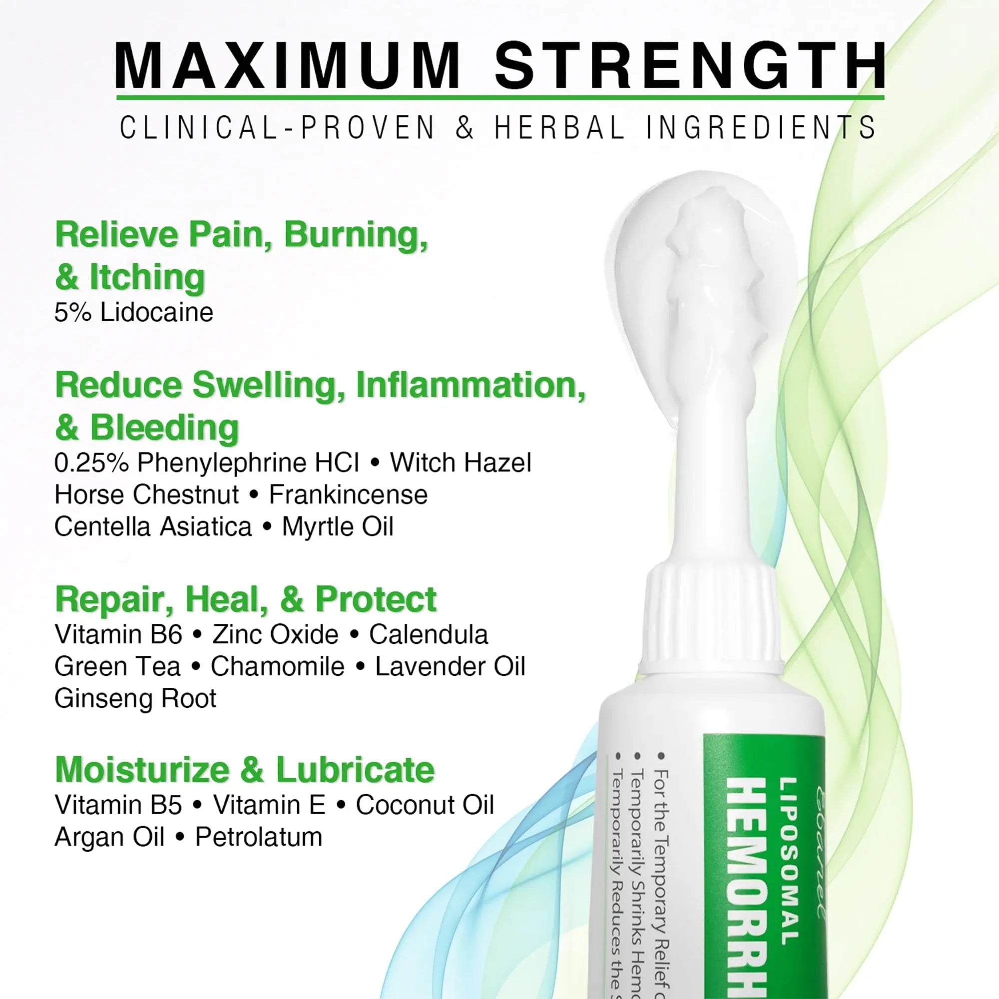 Ebanel 5% Lidocaine Hemorrhoid Treatment Cream with Witch Hazel, Phenylephrine, Horse Chestnut, Vitamin B6, Zinc Oxide, External and Internal Hemorrhoids Treatment Burn Itch Pain Relief Anal Cream - TrustMedUSA