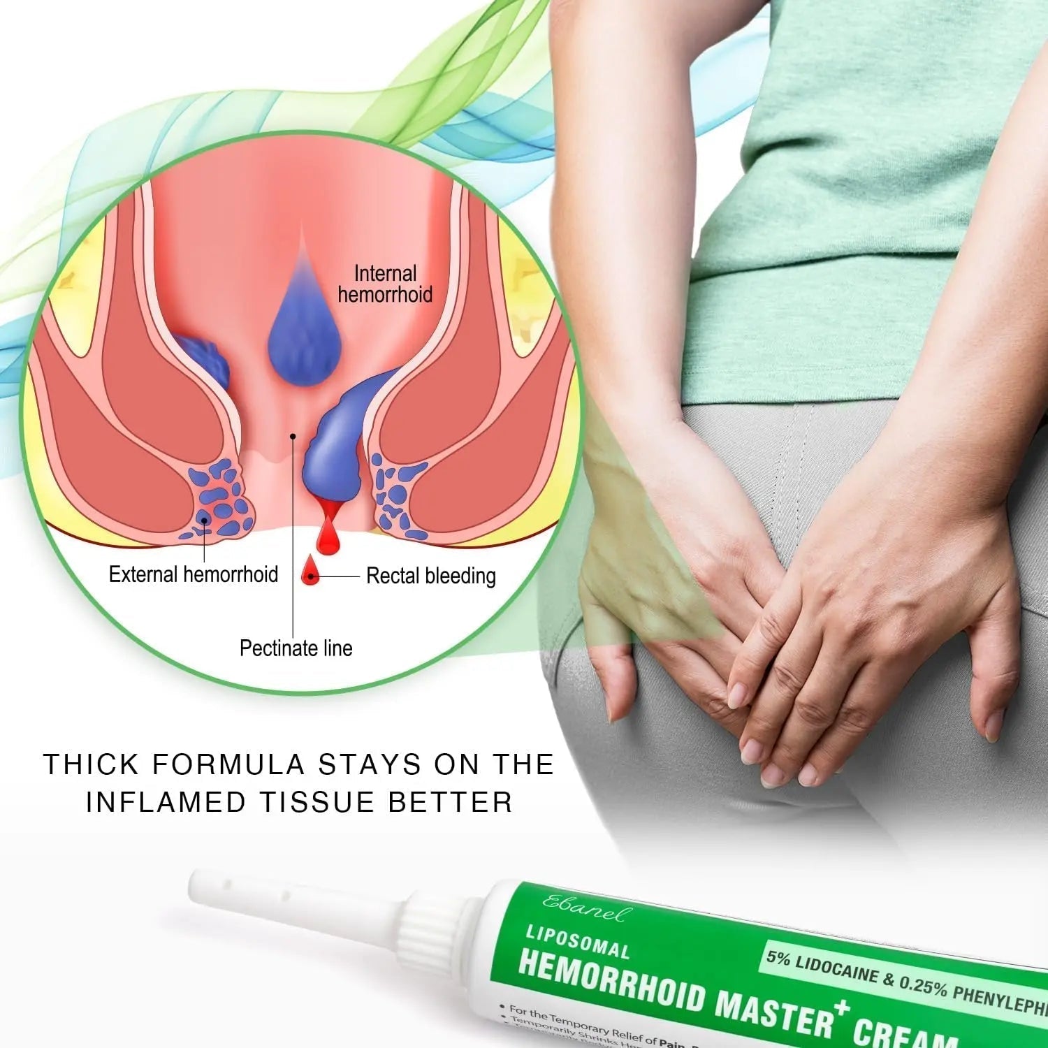 Ebanel 5% Lidocaine Hemorrhoid Treatment Cream with Witch Hazel, Phenylephrine, Horse Chestnut, Vitamin B6, Zinc Oxide, External and Internal Hemorrhoids Treatment Burn Itch Pain Relief Anal Cream - TrustMedUSA