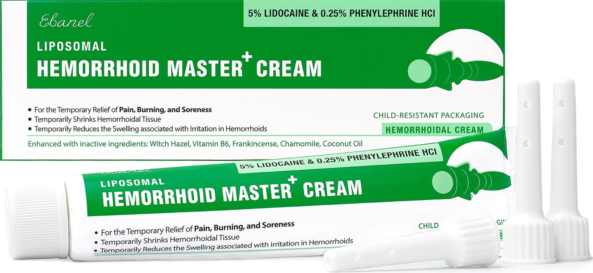 Ebanel 5% Lidocaine Hemorrhoid Treatment Cream with Witch Hazel, Phenylephrine, Horse Chestnut, Vitamin B6, Zinc Oxide, External and Internal Hemorrhoids Treatment Burn Itch Pain Relief Anal Cream - Maple Wellness Supplements