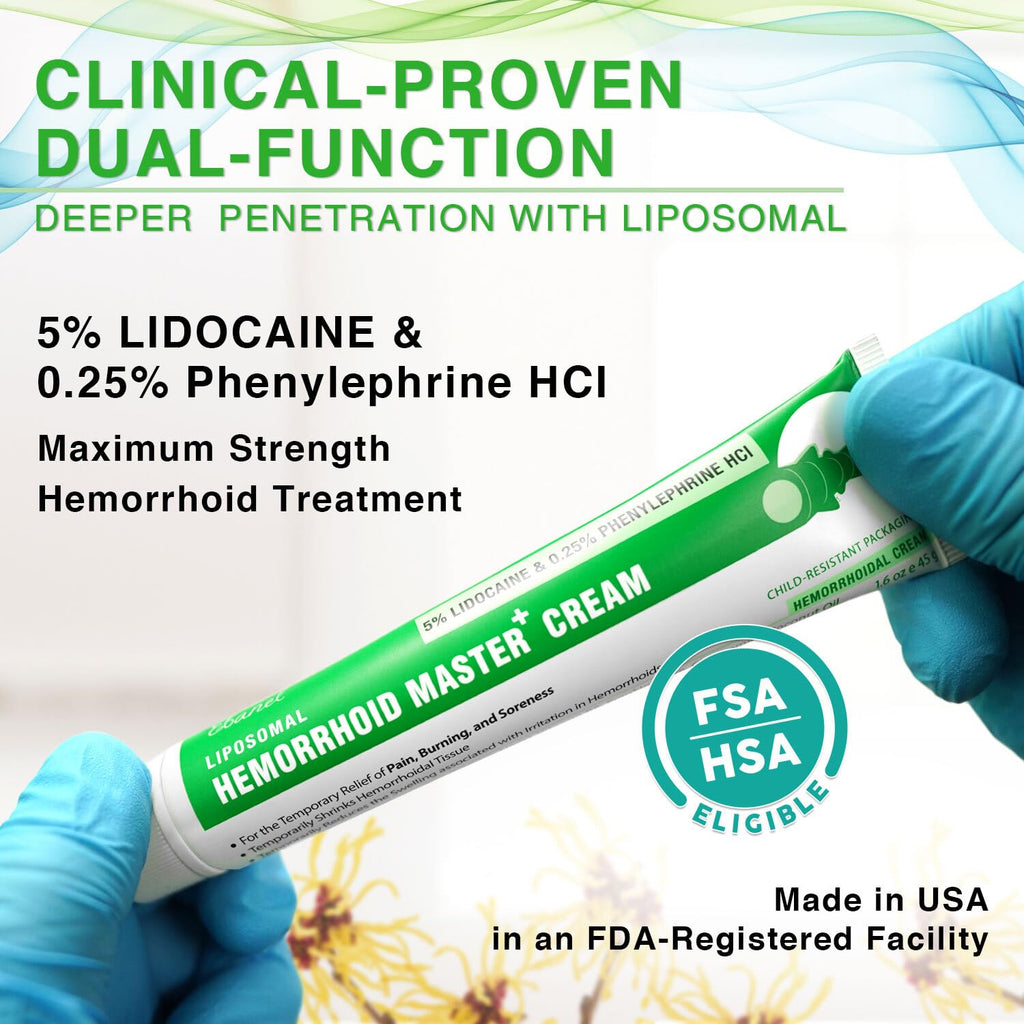 Ebanel 5% Lidocaine Hemorrhoid Treatment Cream with Witch Hazel, Phenylephrine, Horse Chestnut, Vitamin B6, Zinc Oxide, External and Internal Hemorrhoids Treatment Burn Itch Pain Relief Anal Cream - Maple Wellness Supplements