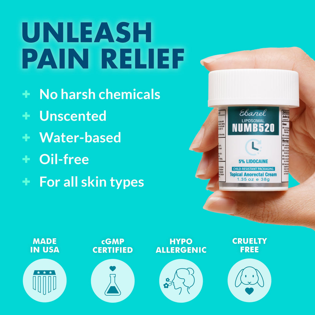 Ebanel 5% Lidocaine Numbing Cream, 2-Pack Pain Relief Burn Itch Numb Cream, Maximum Strength Topical Anesthetic with Allantoin, Vitamin E for Local and Anorectal Uses, Hemorrhoid Treatment - TrustMedUSA