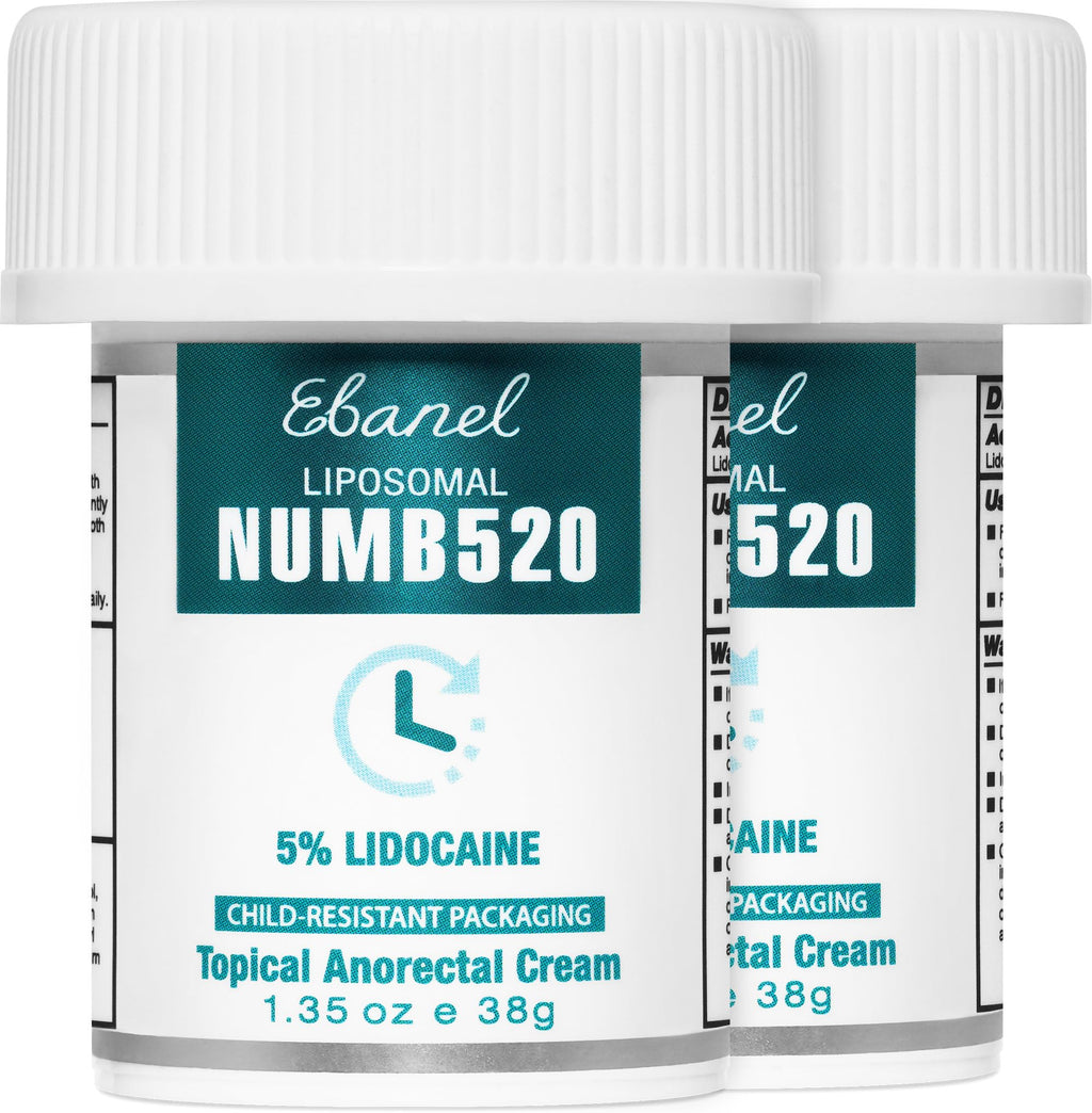 Ebanel 5% Lidocaine Numbing Cream, 2-Pack Pain Relief Burn Itch Numb Cream, Maximum Strength Topical Anesthetic with Allantoin, Vitamin E for Local and Anorectal Uses, Hemorrhoid Treatment - Maple Wellness Supplements