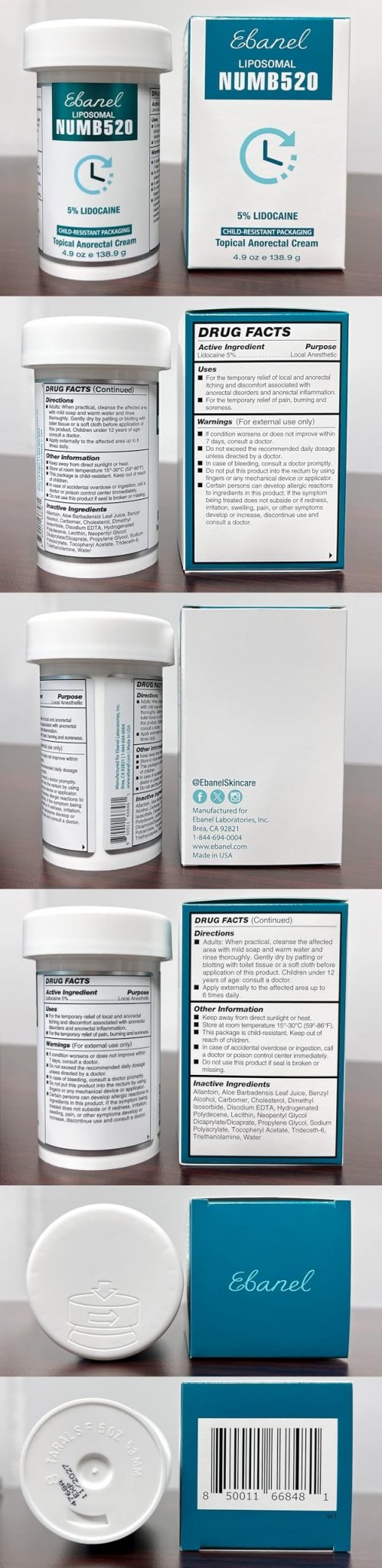 Ebanel 5% Lidocaine Numbing Cream, Pain Relief Burn Itch Cream, Maximum Strength Topical Anesthetic with Allantoin, Vitamin E for Local and Anorectal Uses, Hemorrhoid Treatment, 4.9 Oz - Maple Wellness Supplements