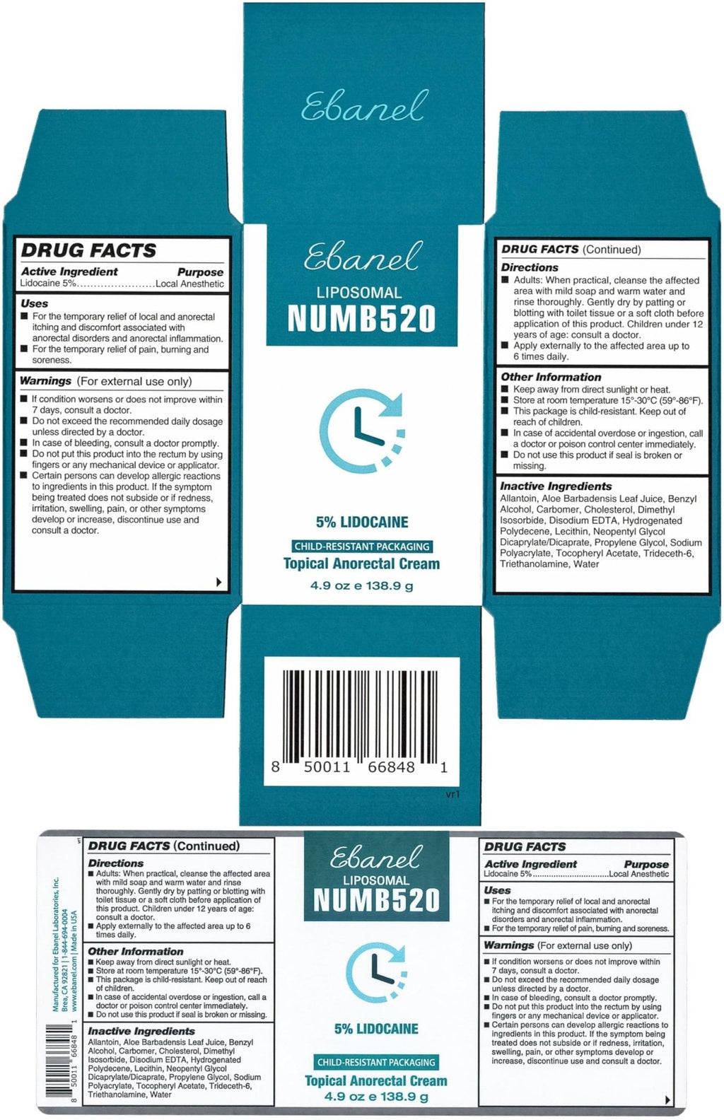 Ebanel 5% Lidocaine Numbing Cream, Pain Relief Burn Itch Cream, Maximum Strength Topical Anesthetic with Allantoin, Vitamin E for Local and Anorectal Uses, Hemorrhoid Treatment, 4.9 Oz - Maple Wellness Supplements