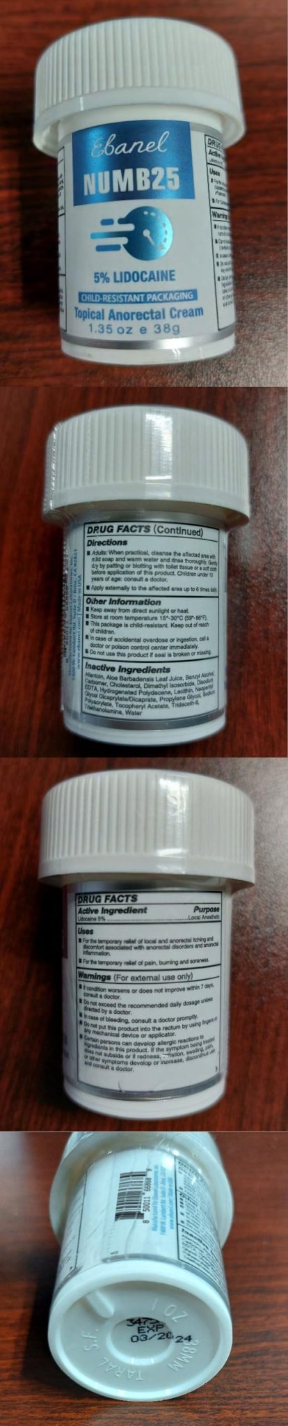 Ebanel 5% Lidocaine Numbing Cream, Pain Relief Burn Itch Numb Cream, Maximum Strength Numb25 Topical Anesthetic with Allantoin, Vitamin E for Local and Anorectal Uses, Hemorrhoid Treatment, 1.35 Oz - TrustMedUSA