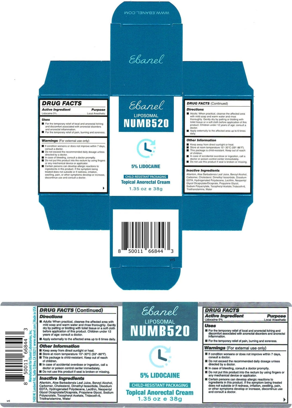 Ebanel 5% Lidocaine Numbing Cream, Pain Relief Burn Itch Numb Cream, Maximum Strength Topical Anesthetic with Allantoin, Vitamin E for Local and Anorectal Uses, Hemorrhoid Treatment, 1.35 Oz - Maple Wellness Supplements