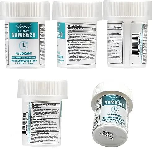 Ebanel 5% Lidocaine Numbing Cream, Pain Relief Burn Itch Numb Cream, Maximum Strength Topical Anesthetic with Allantoin, Vitamin E for Local and Anorectal Uses, Hemorrhoid Treatment, 1.35 Oz - TrustMedUSA