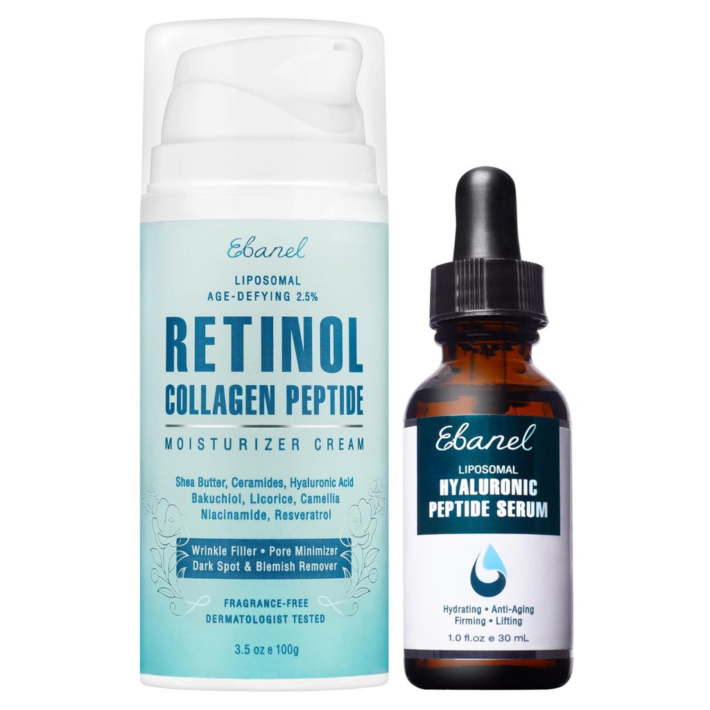 Ebanel Anti Aging Skincare Bundle of Retinol Moisturizer Cream with Collagen and Hyaluronic Acid Serum, Reduces Wrinkles, Hydrates, Firm and Smooth Skin - Maple Wellness Supplements