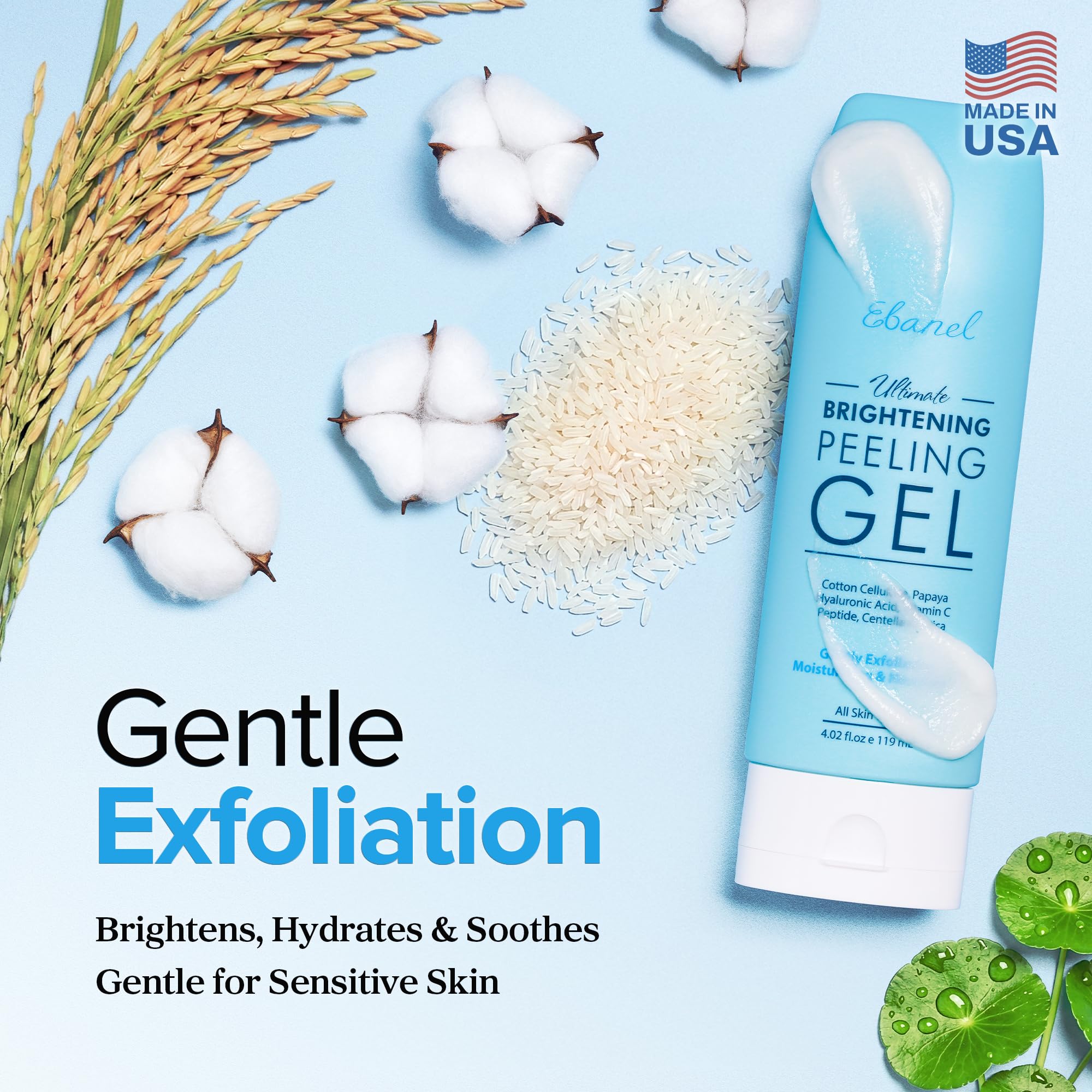 Ebanel Brightening Peeling Gel with Cotton Cellulose, Rice, Papaya, Centella, Hyaluronic Acid for Face and Body, Gentle Exfoliating Face Scrub Gel Peel Wash, Deep Pore Cleanser Minimizer Exfoliator - Maple Wellness Supplements