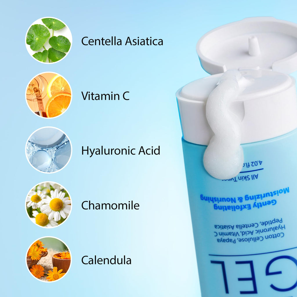 Ebanel Brightening Peeling Gel with Cotton Cellulose, Rice, Papaya, Centella, Hyaluronic Acid for Face and Body, Gentle Exfoliating Face Scrub Gel Peel Wash, Deep Pore Cleanser Minimizer Exfoliator - Maple Wellness Supplements
