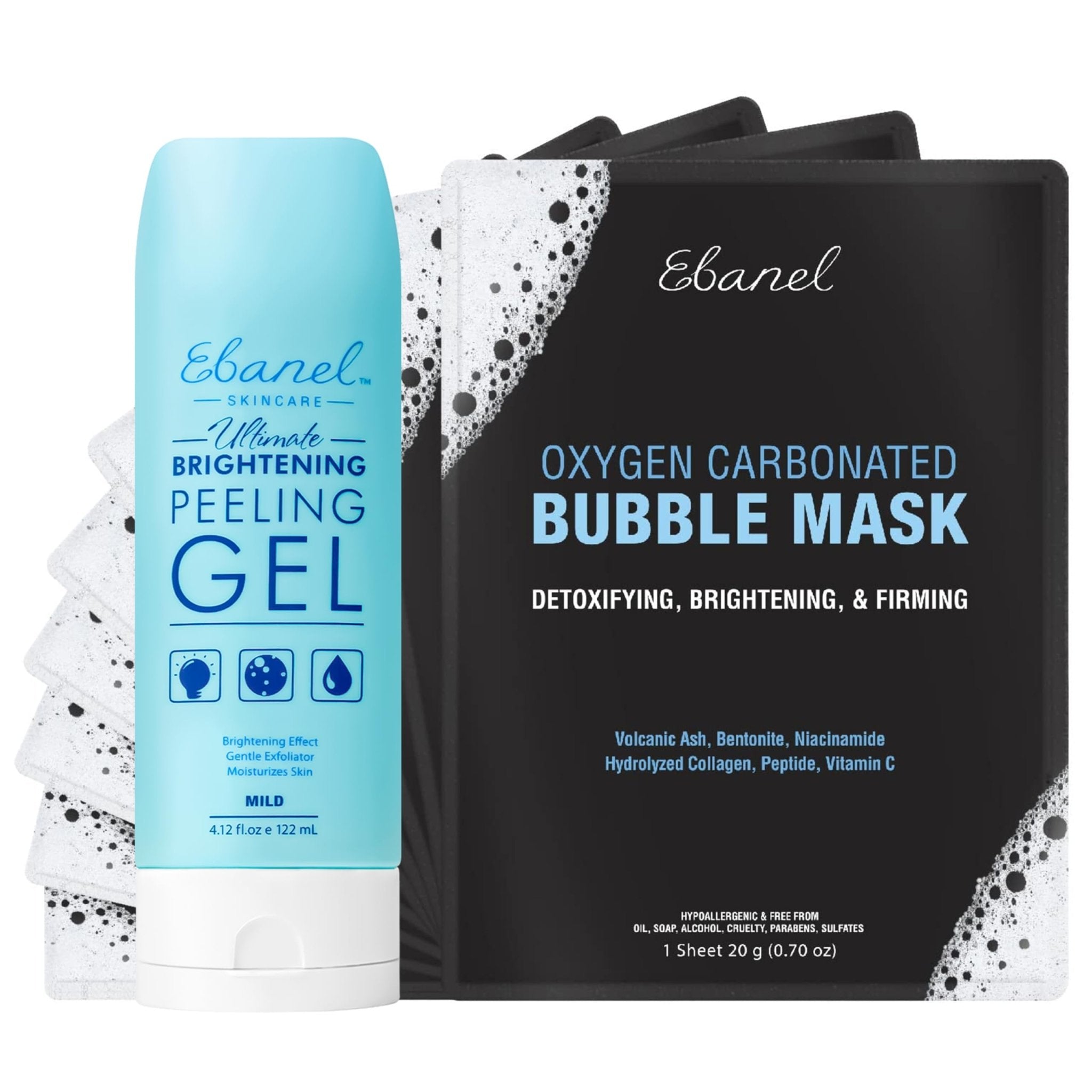 Ebanel Bundle of 10 Pack Bubble Clay Masks, and Exfoliating Face Scrub Peeling Gel Mild 4.12 Oz - Maple Wellness Supplements