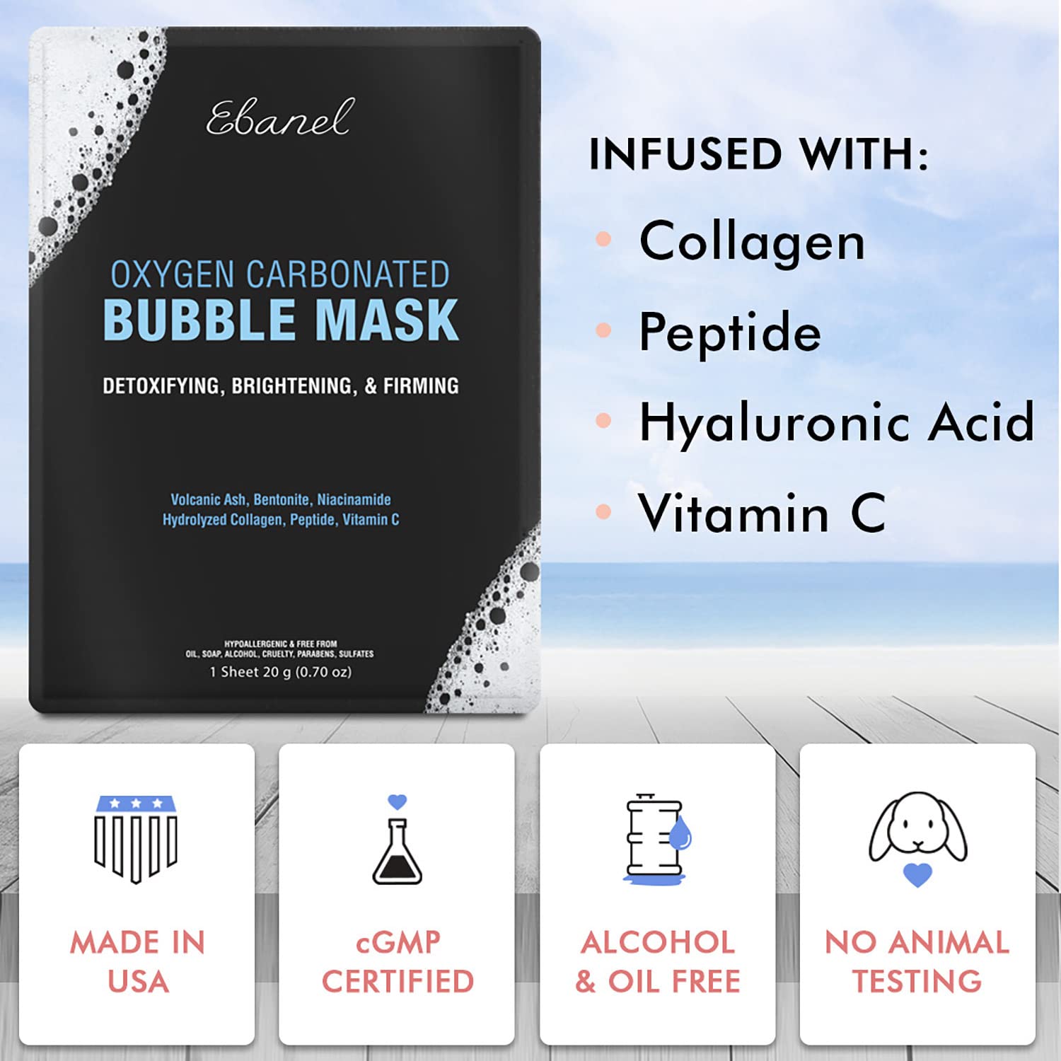 Ebanel Bundle of 15-Pack Collagen Face Mask, and 10-Pack Carbonated Bubble Clay Mask - Maple Wellness Supplements