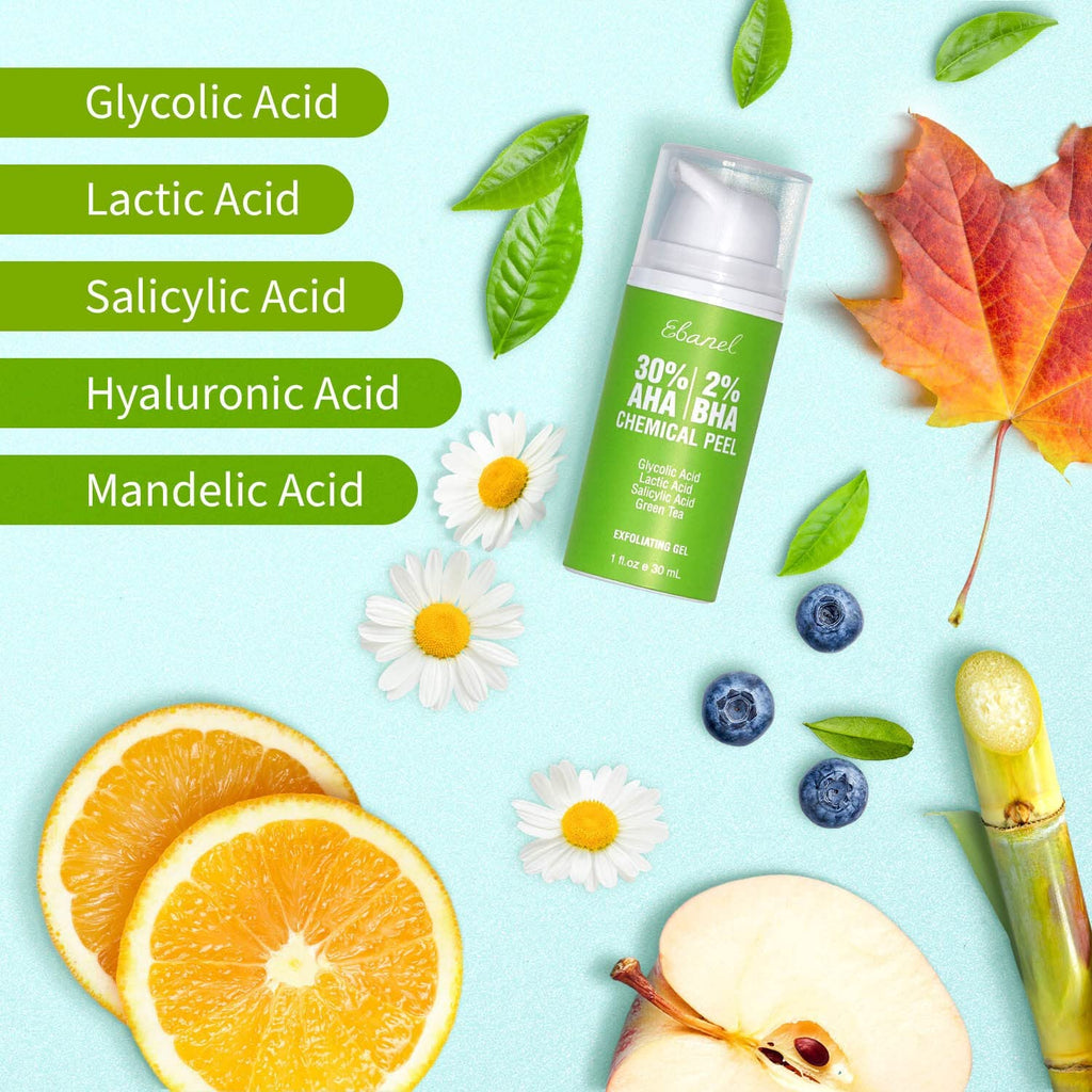 Ebanel Bundle of 30% AHA 2% BHA Chemical Peel and 10 Pack Collagen Face Mask - Maple Wellness Supplements