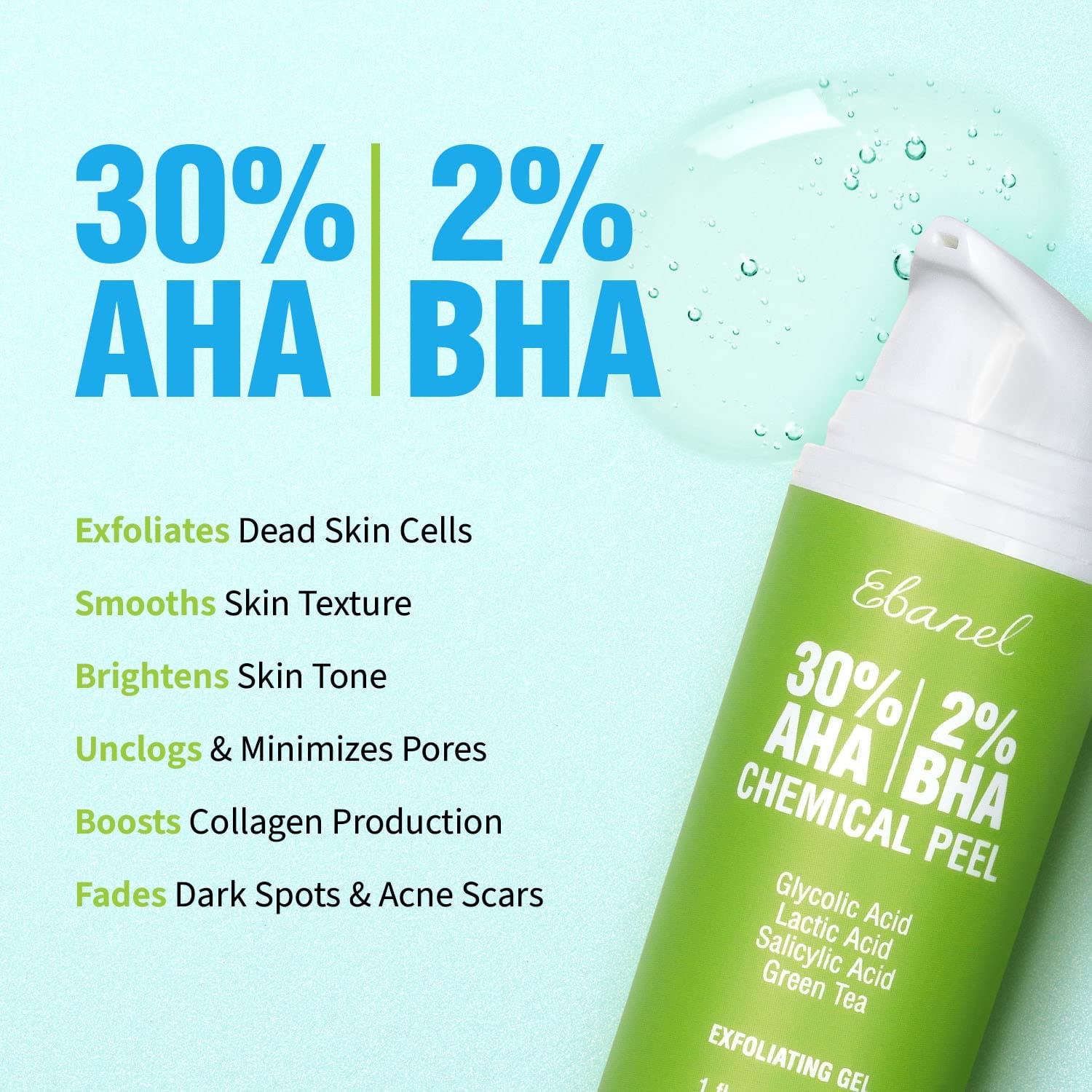 Ebanel Bundle of 30% AHA 2% BHA Chemical Peel and 10 Pack Collagen Face Mask - Maple Wellness Supplements