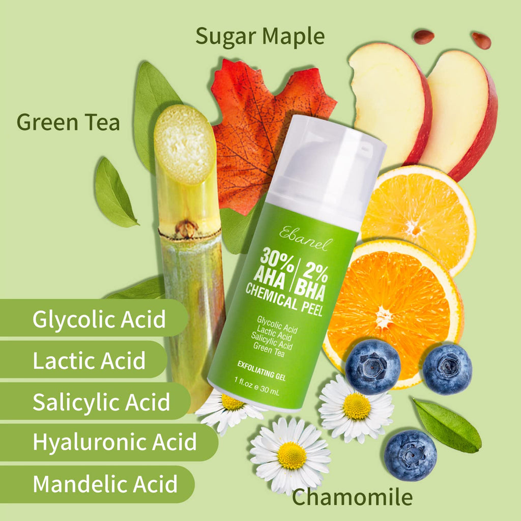 Ebanel Bundle of 30% AHA 2% BHA Chemical Peel and Advanced Silicone Scar Gel - Maple Wellness Supplements