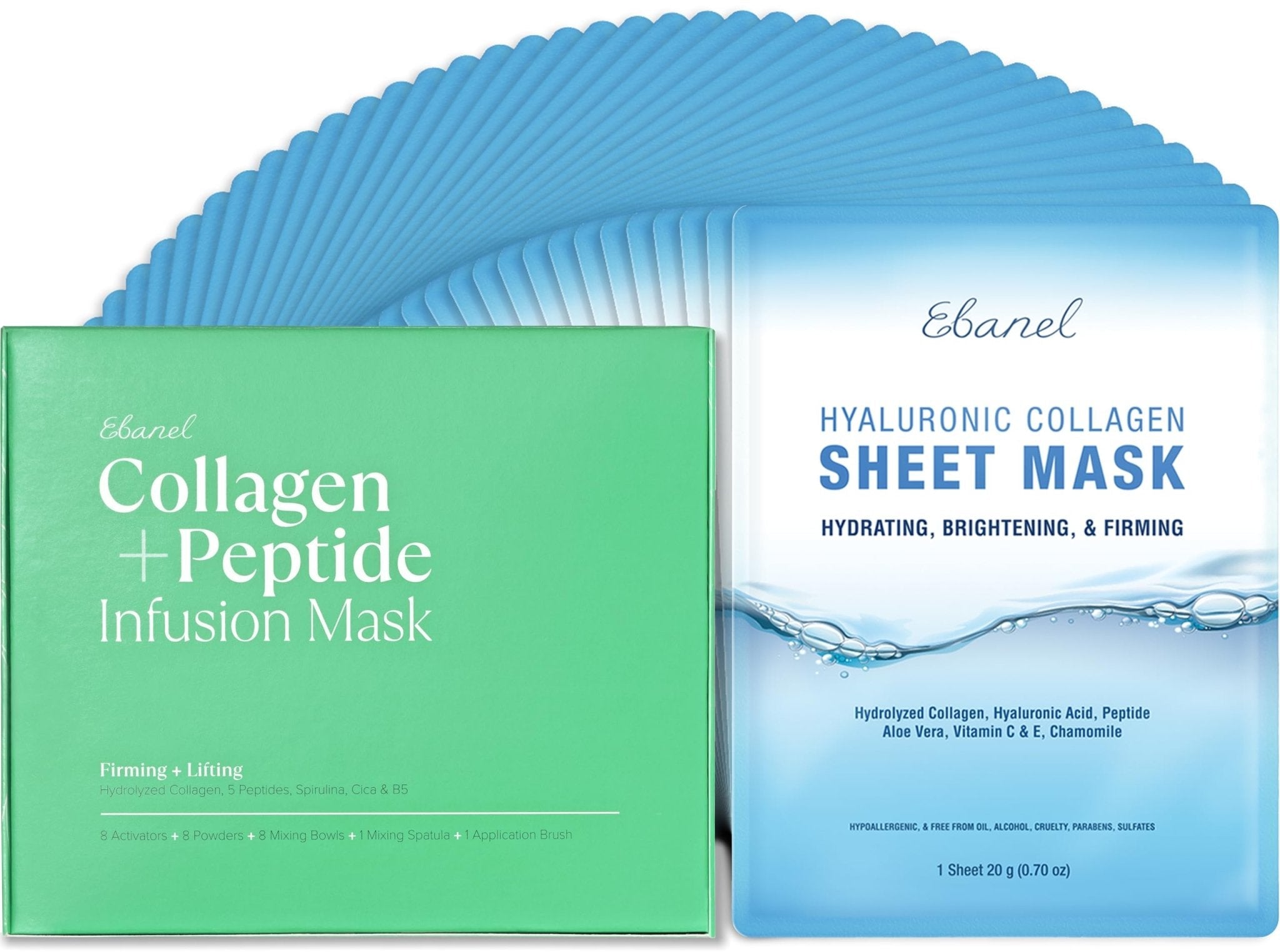 Ebanel Bundle of 40-Pack Collagen Face Mask and 8-Pack Collagen Peptide Infusion Mask - Maple Wellness Supplements
