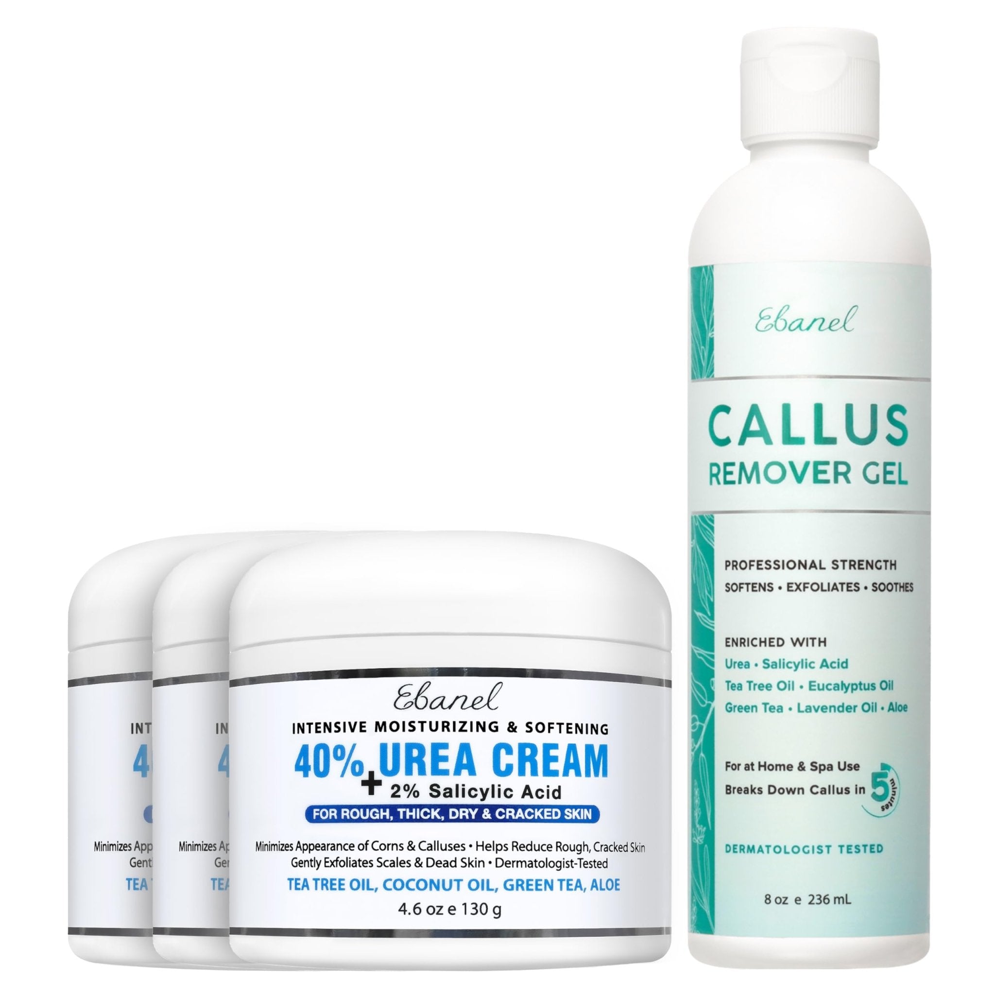 Ebanel Bundle of 40% Urea Cream 3-Pack and Callus Remover Gel - Maple Wellness Supplements
