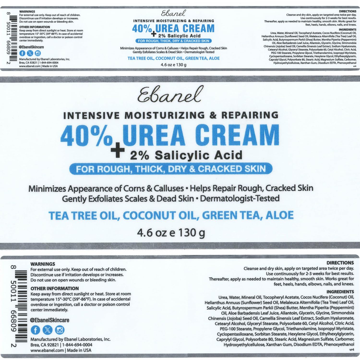 Ebanel Bundle of 40% Urea Cream 4.6 Oz, and Exfoliating Face Scrub Peeling Gel 4.12 Oz - Maple Wellness Supplements