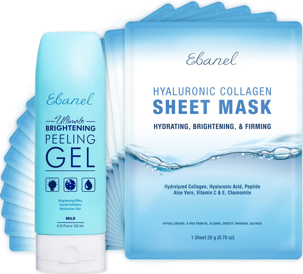 Ebanel Bundle of Gentle Exfoliating Face Scrub Peeling Gel 4.12 Oz, and 15 Pack Collagen Face Mask - Maple Wellness Supplements