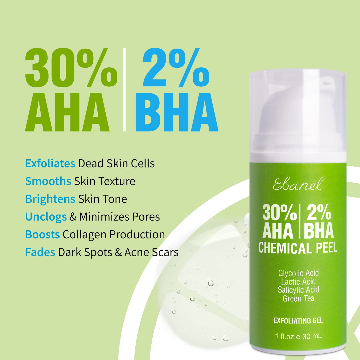 Ebanel Bundle of Hyaluronic Acid Serum and 30% AHA 2% BHA Chemical Peel Exfoliant Gel - Maple Wellness Supplements