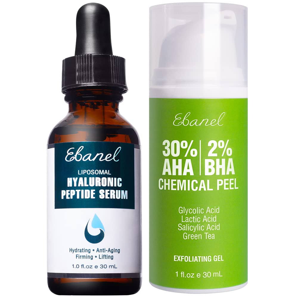Ebanel Bundle of Hyaluronic Acid Serum and 30% AHA 2% BHA Chemical Peel Exfoliant Gel - Maple Wellness Supplements